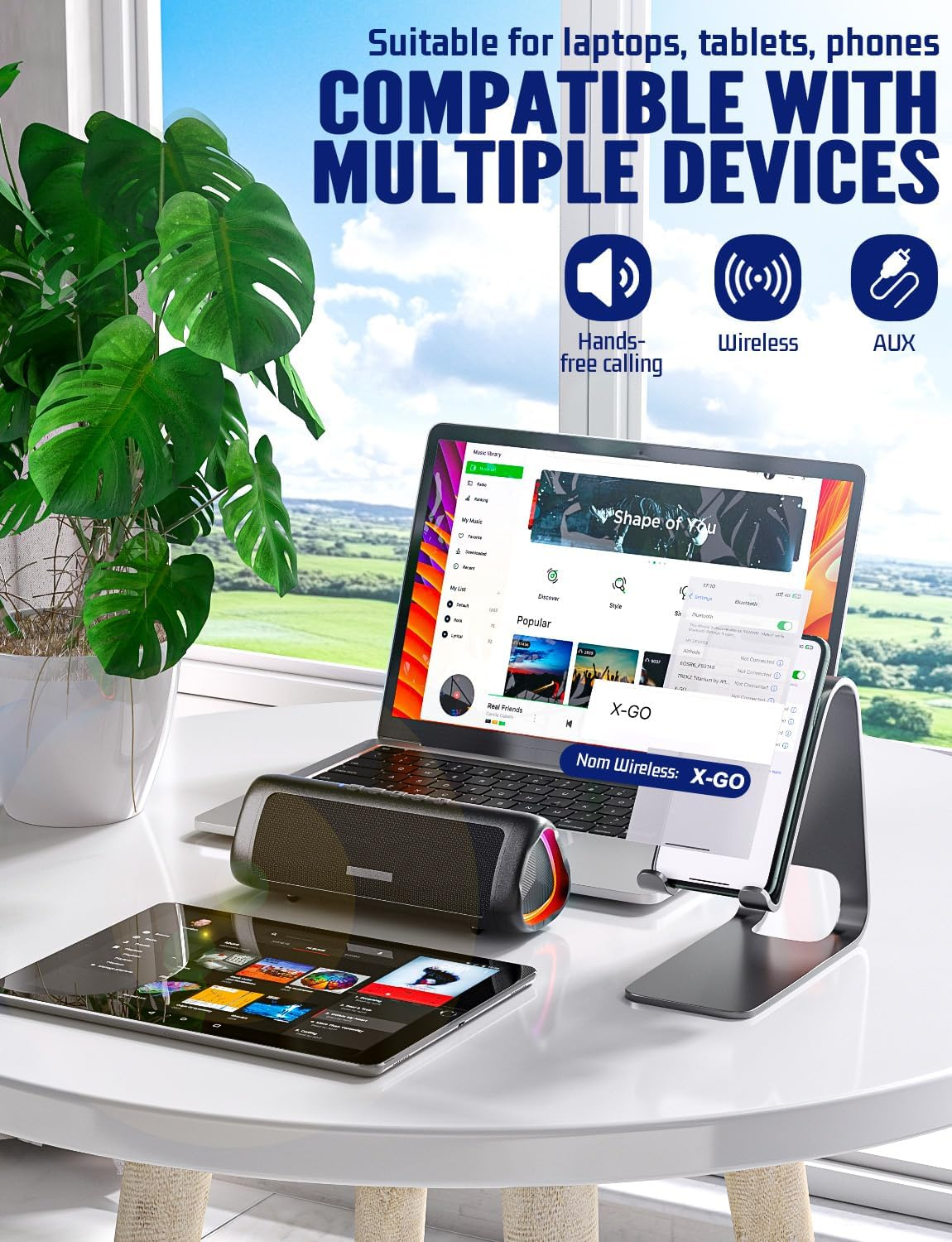 UOHHBOE Portable Bluetooth Speaker IPX5 Waterproof Bluetooth Speaker Bluetooth 5.3 with TWS Stereo RGB Lights 24 Hours Running Time 30M Wireless Range Hands-Free Function image number 4