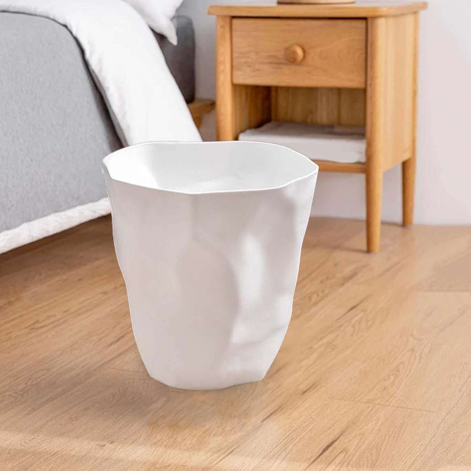 STARTIST Wrinkle Trash Bin, round Waste Bin, Dustbin Bucket Garbage Can, Waste Paper Bin Basket for Washroom Household Living Room, White image number 5