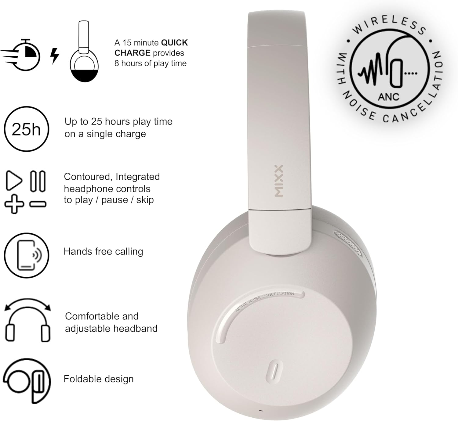 Mixx Audio Streamq C4 Wireless Headphones Sand image number 2