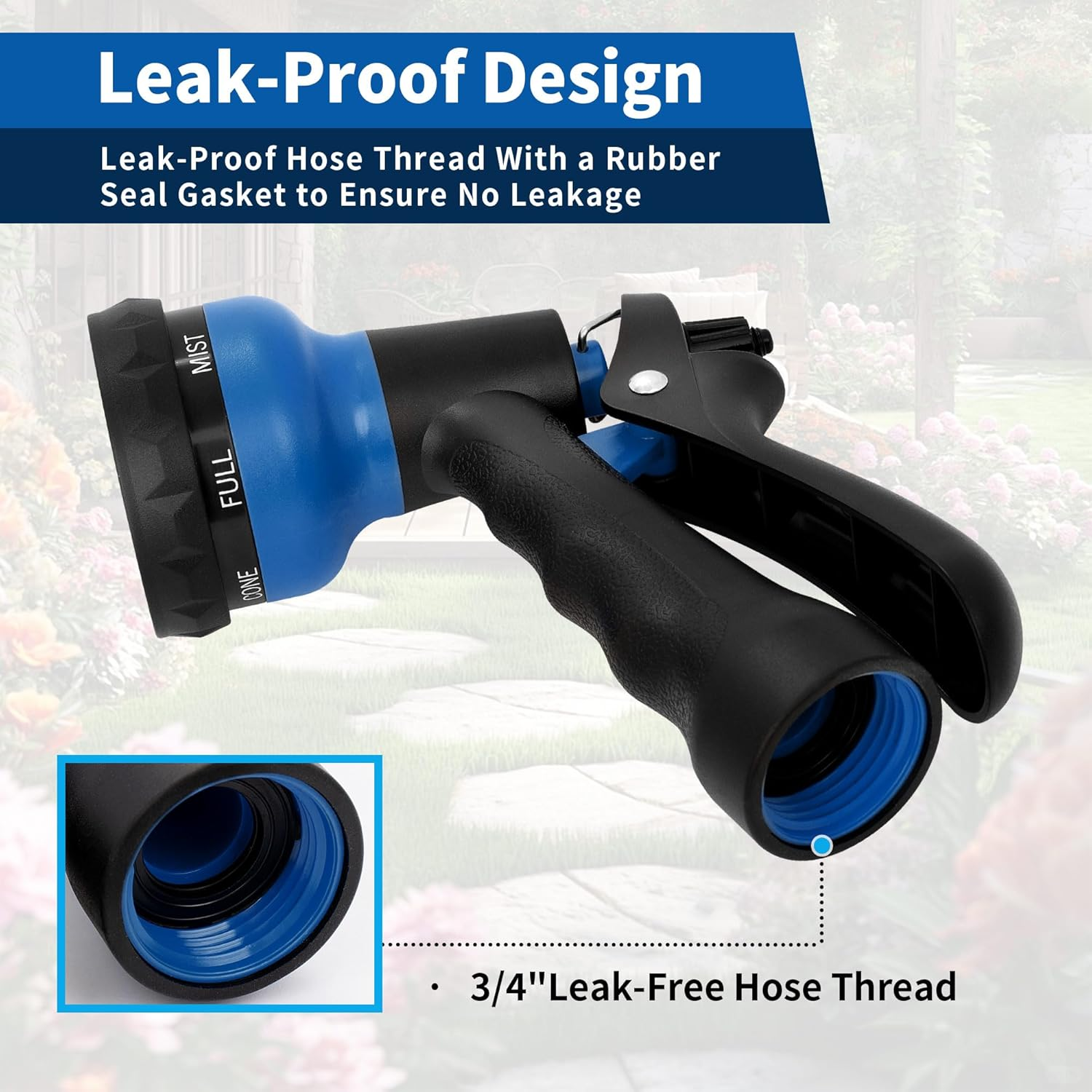 NEXCOVER Garden Hose Nozzle Sprayer - 7 Adjustable Watering Patterns for Water Hose, Non-Slip Spray for Car Washing, Watering Plants, Pets Showering, Lawns Cleaning, Blue - Orange image number 6