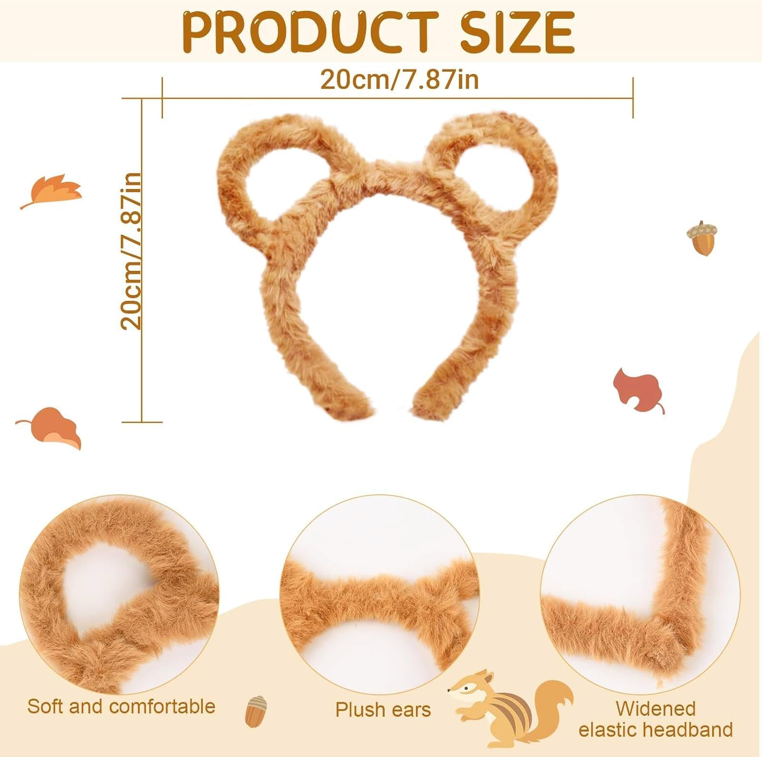 Kavoc 8 Pieces Chipmunks Costumes Set Include 3 Chipmunk Ears Headband，3 Pairs Soccer Socks，1 Piece Black round Frame Glasses and 1 Red Cap Animal Costume for Adults Teens World Book Day Party Brown image number 4