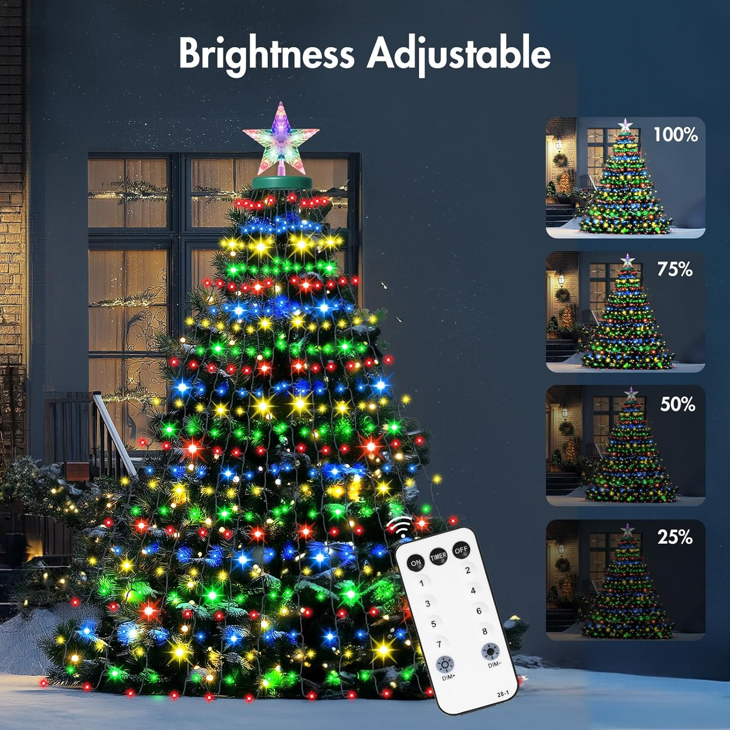 Christmas Tree Lights with Ring, 410 LED Twinkle Christmas Tree Lights with 8 Dynamic Modes, 2M X 16 Cascading String Light with Timer Waterproof for Indoor Xmas Decorations, Multicolor