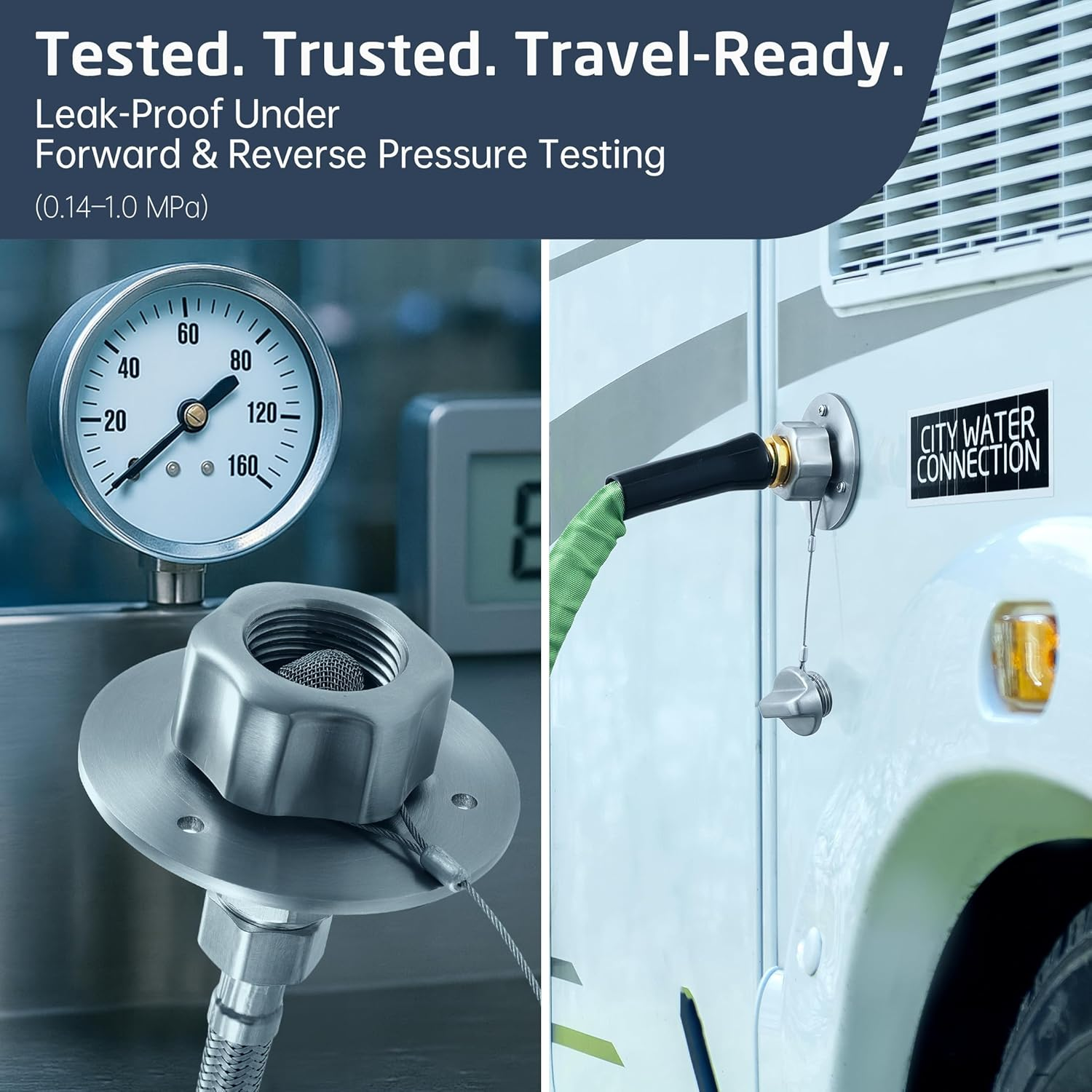 18/8 Stainless Steel RV Water Inlet with Upgraded Check Valve, KES All Metal RV City Water Inlet Replacement, Leak Resistant Design for RV, Camper, Trailer, Marine, Brushed Finished, RWI200-BS image number 6