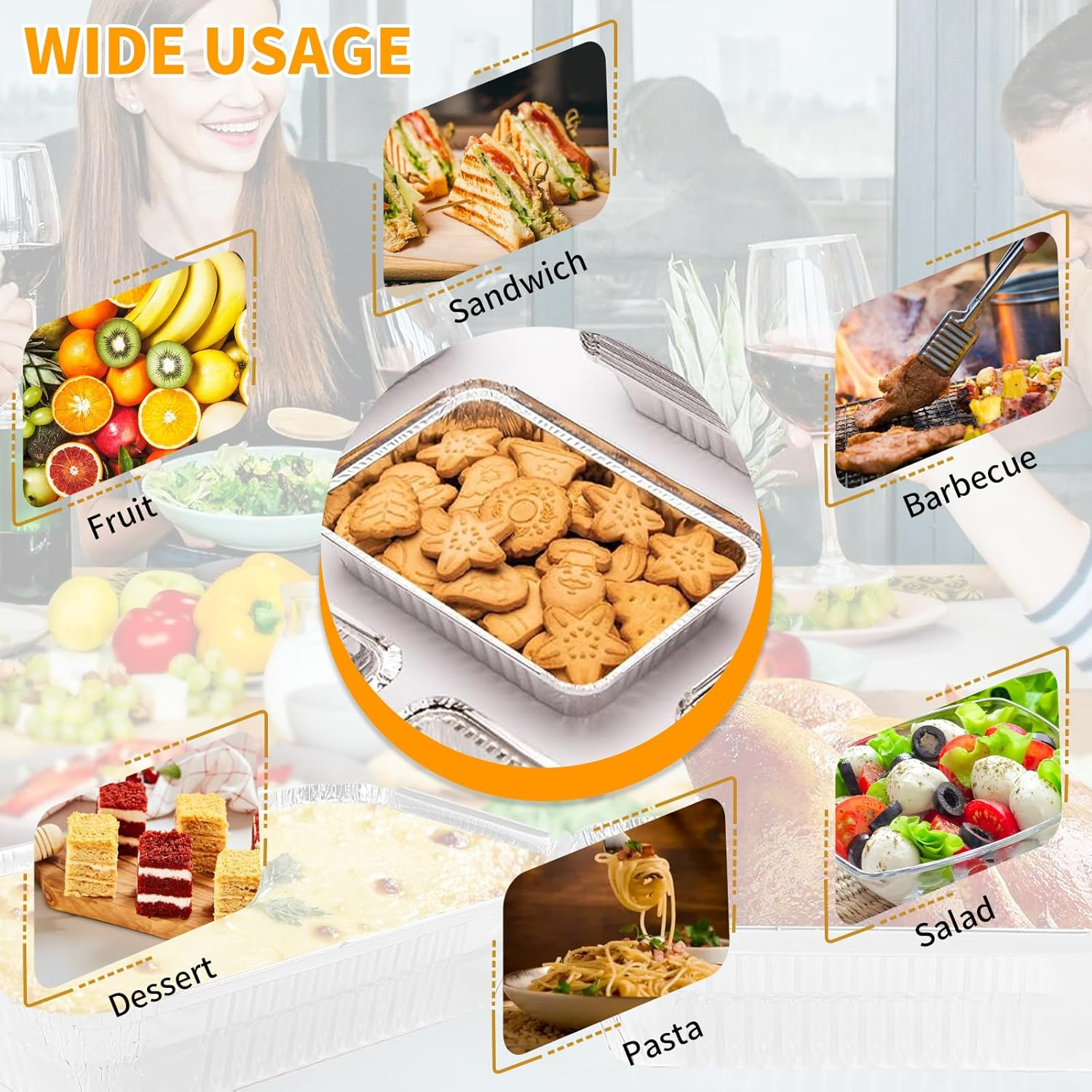 50 Pack Foil Trays with Lid 670ML/EA, 20X11X5.5Cm Aluminum Foil Pan Large Capacity Foil Food Containers Tin Foil Takeaway Box BBQ Oven Baking Pan for Cooking Heating Storing Meal Prep Freezer (670ML) image number 4