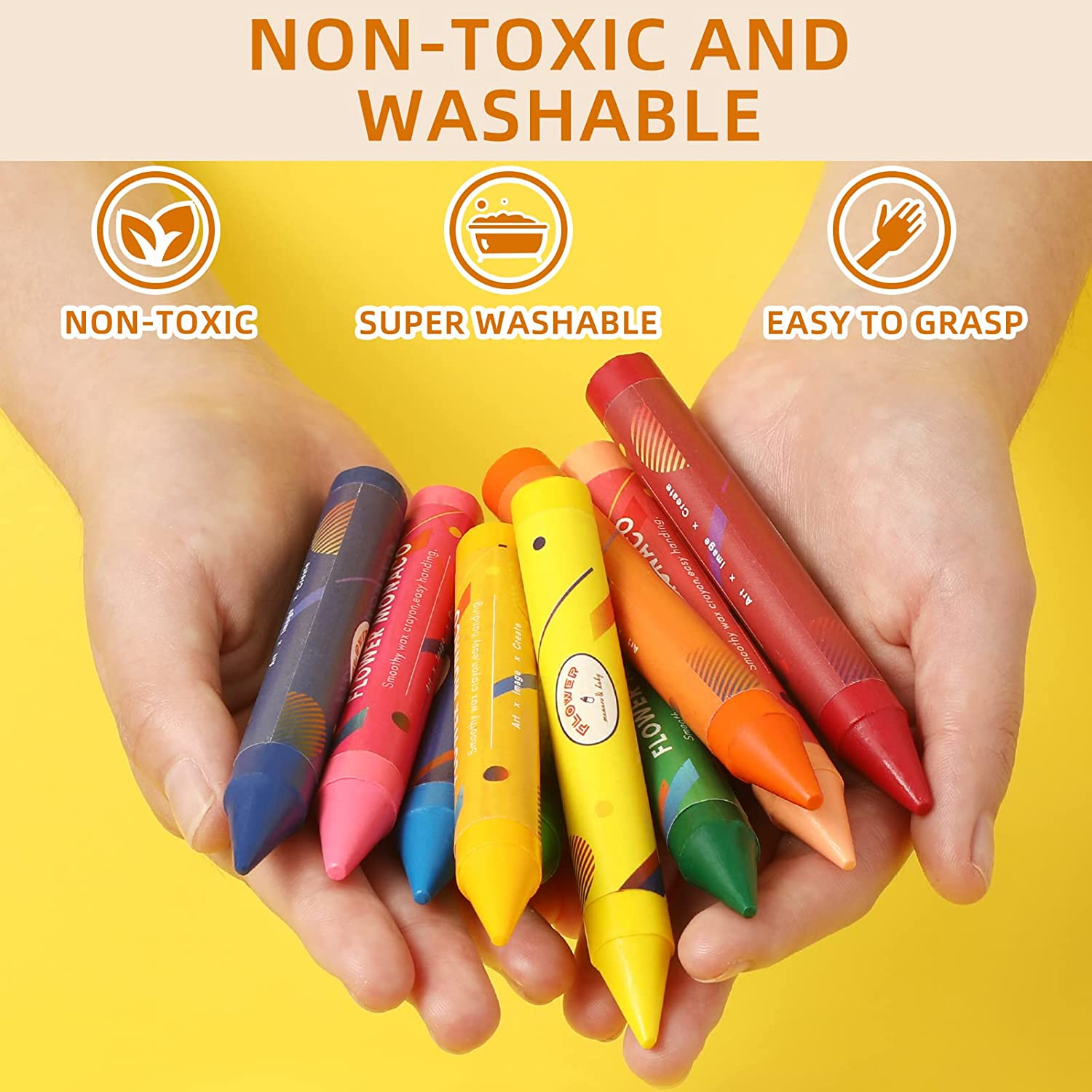 (16 Colors) - Pack of 16 Non Toxic Crayons, Easy to Hold Toddler Large Crayons,Safe for Kids and Children Flower Monaco image number 2