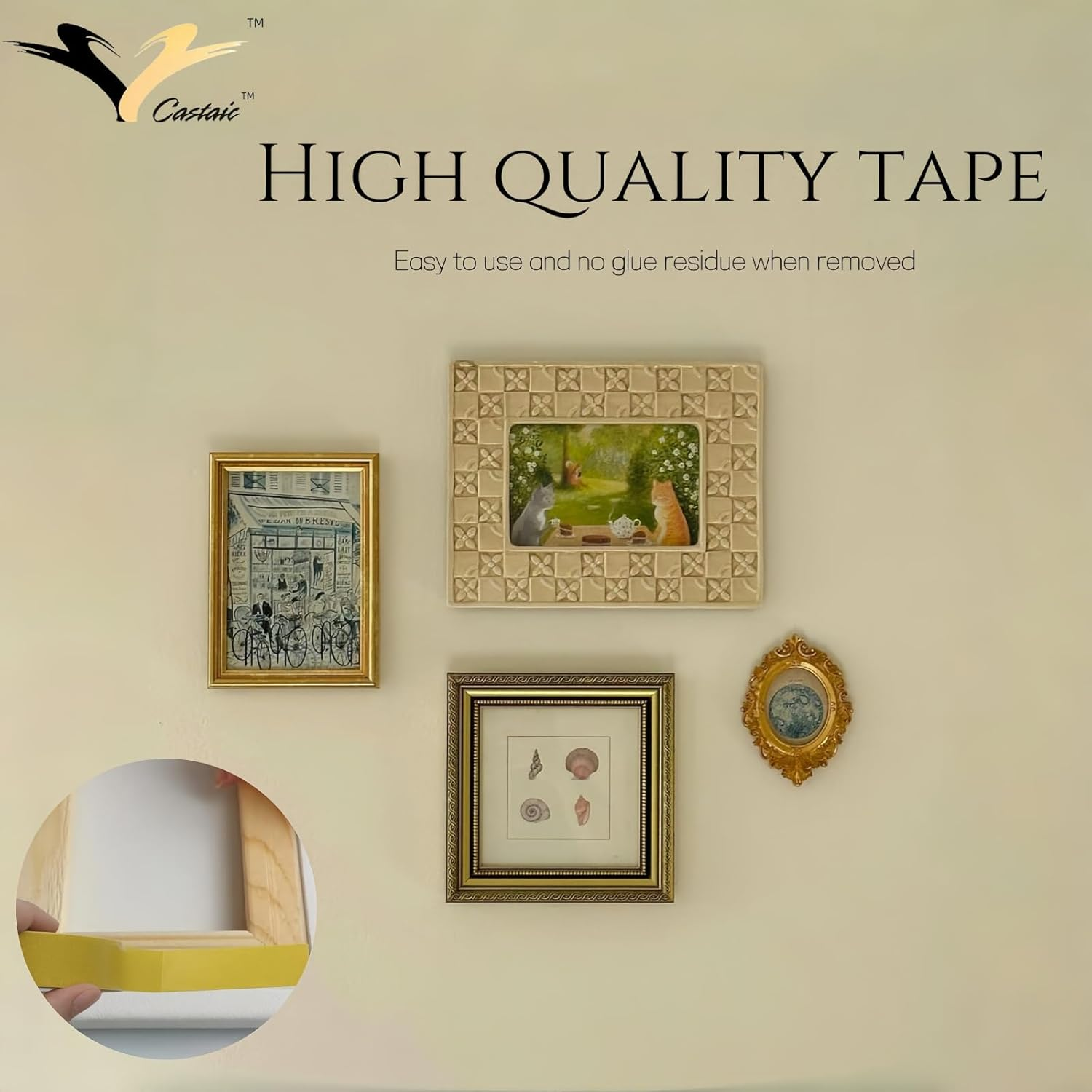 Castaic Double Sided Fabric Tape, Clear Adhesive Mounting Tape for Carpet, Curtain, Arts, Residue Free image number 4