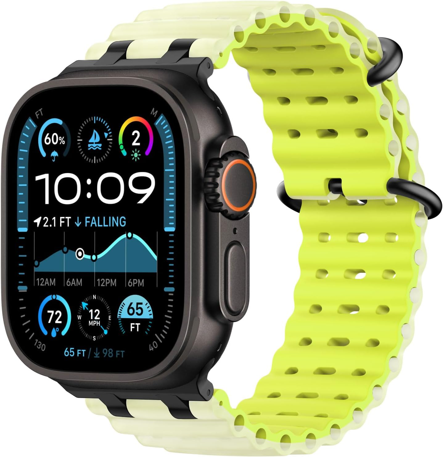 Astorgos Bicolor Ocean Band for Apple Watch Ultra 3/2/1 49 Mm, S11/S10 46 Mm, 9/8/7 45 Mm, SE3/SE2/SE/6/5/4 44 Mm, 3/2/1 42 Mm, Metal Connector Extra Long Breathable Sports Watch Strap, S + TL Green image number 6