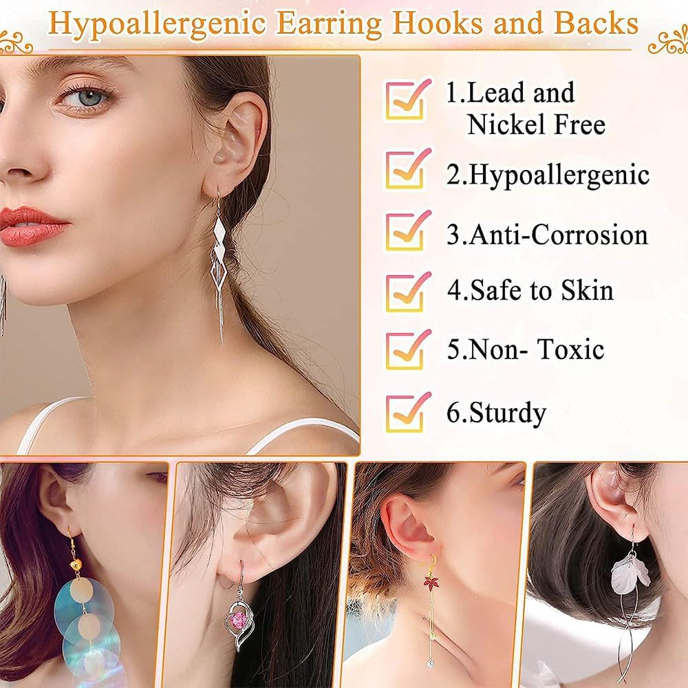 2000 Pcs Hypoallergenic Earring Making Kit,Earring Making Supplies Kit,Hypoallergenic Hooks, Pins Jump Rings,Jewelry Making Supplies