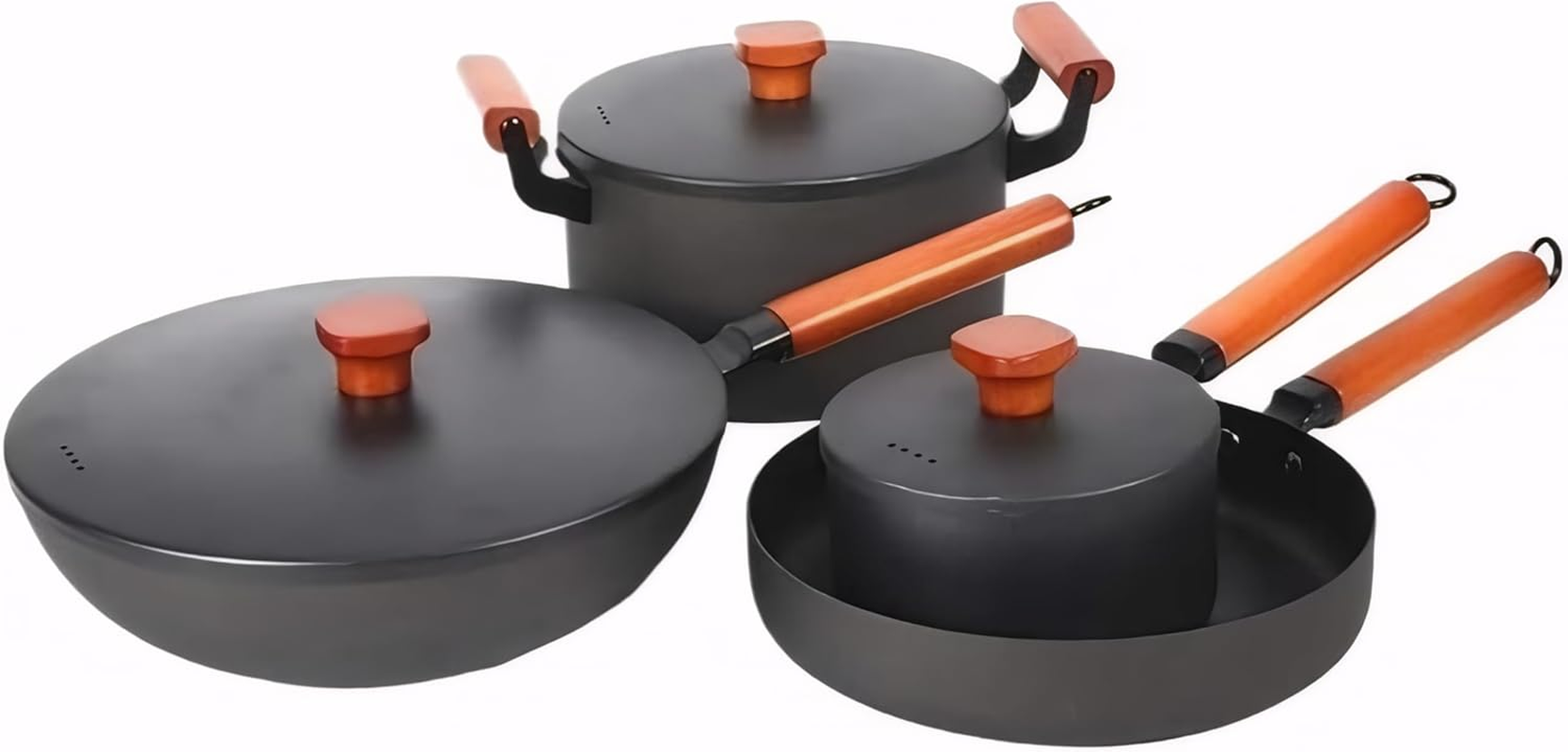 Cast Iron Cookware Set Pots and Pans Set 4Pcs Cookware Set Soup Pot Frying Pan Wok Milk Pan Kitchen Cooking Pot Set Induction Cooker Non-Stick Pan Saucepan Cooking Pot Set Cooking Pan Set (3) image number 5