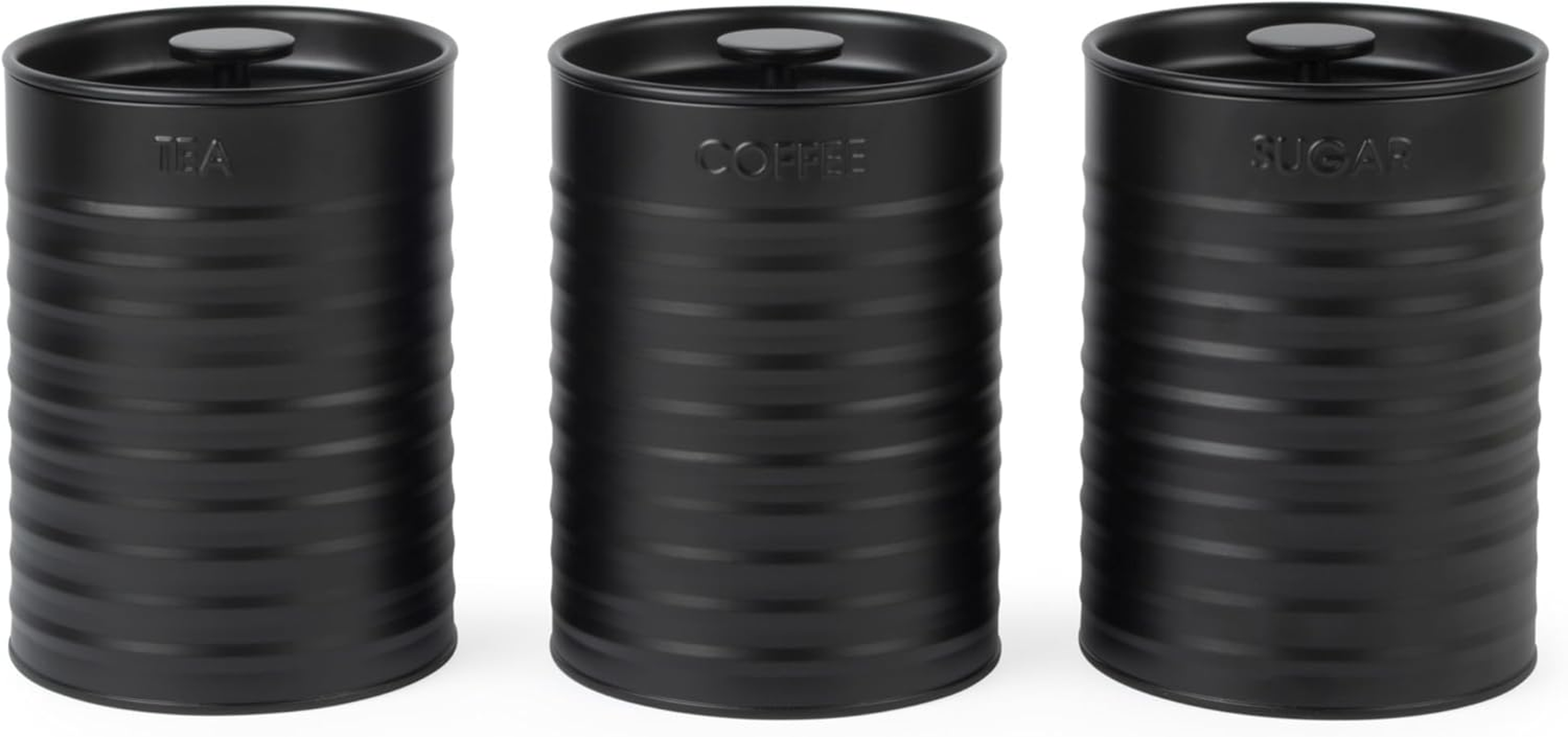 Russell Hobbs RH03269EU7 Ribbed Bread Bin &ndash; Metal Bread Box, Large Kitchen Canister, Countertop Storage/Organisation, Durable Powder-Coated Steel, Pull Top Lid, Easy to Clean, Ribbed Design, Black