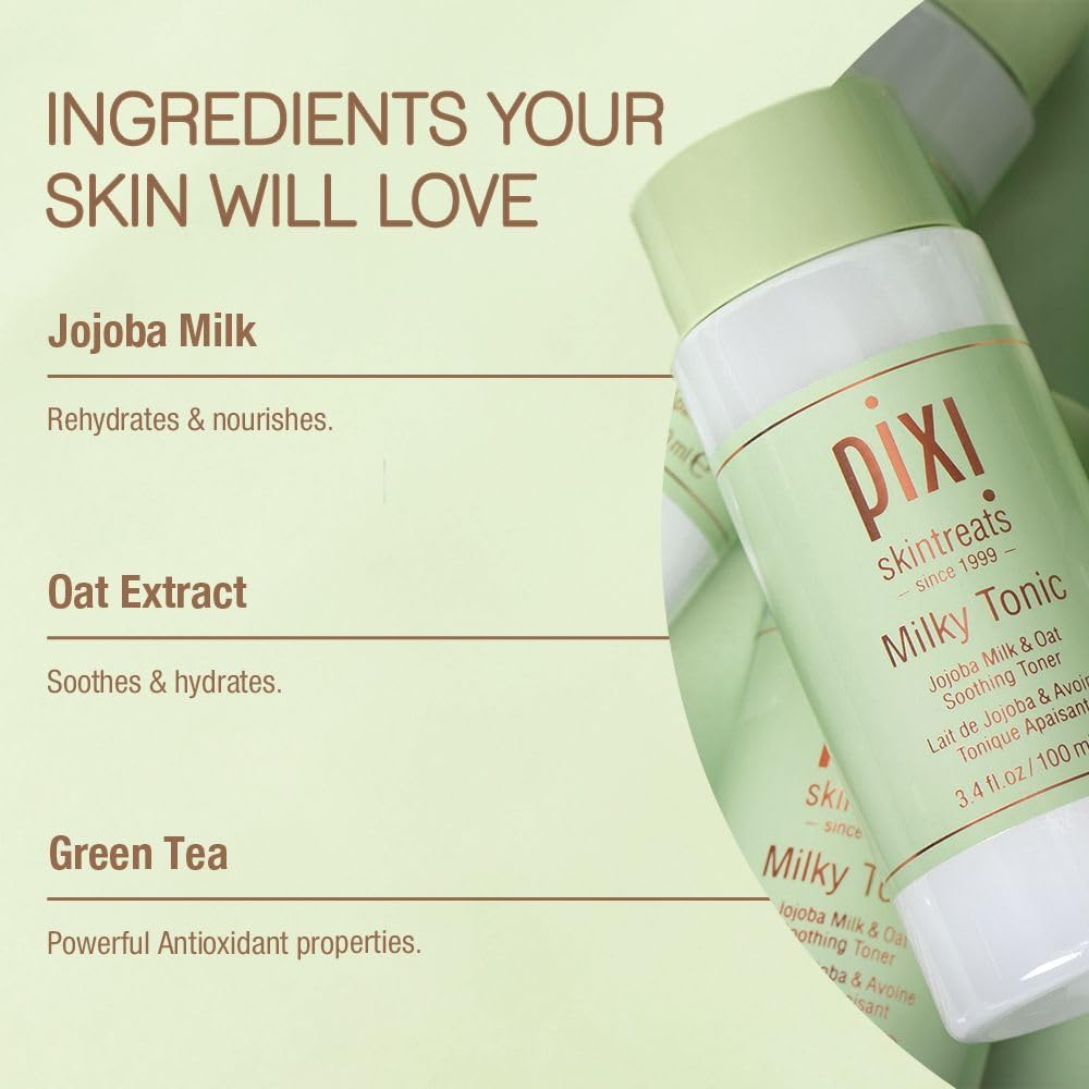Pixi Milky Tonic, Calming & Hydrating Pads Containing Jojoba Milk, Infused with Oat Extract to Soothe, Alcohol-Free Daily Nourishing Toner, 3.4 Fl Oz/ 100 Ml image number 1
