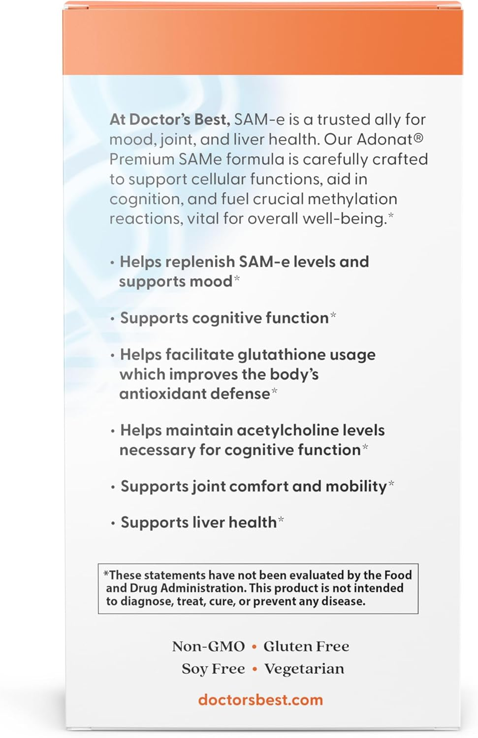 Doctor'S Best Sam-E 400 Mg, Vegan, Gluten Free, Soy Free, Mood and Joint Support, 60 Enteric Coated Tablets image number 4