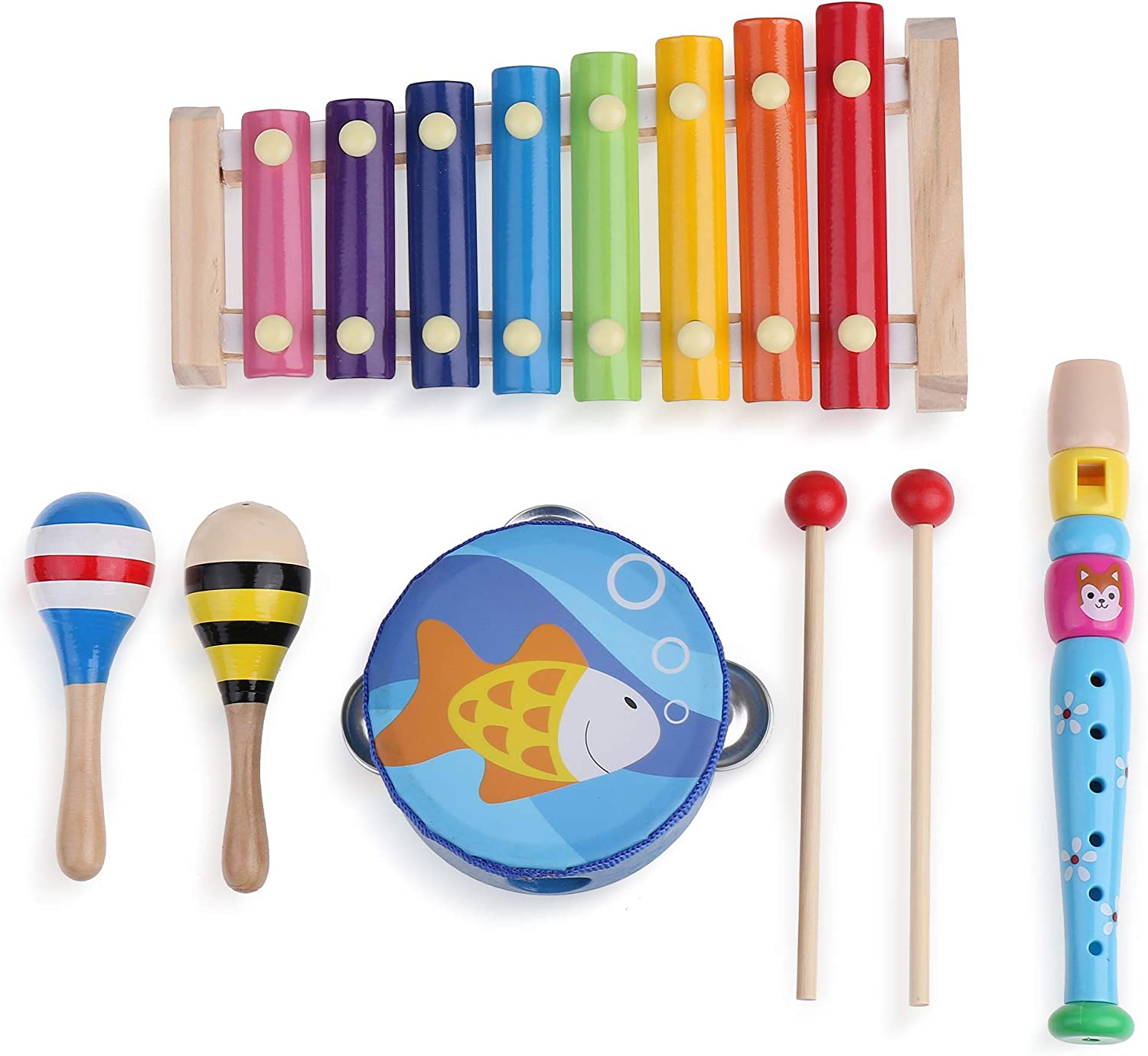 Musical Instrument Set 16 PCS | Rhythm & Music Education Toys for Kids | Clave Sticks, Shakers, Tambourine, Wrist Bells & Maracas for Kids | Natural Toys with Carrying Case by Boxiki Kids image number 5