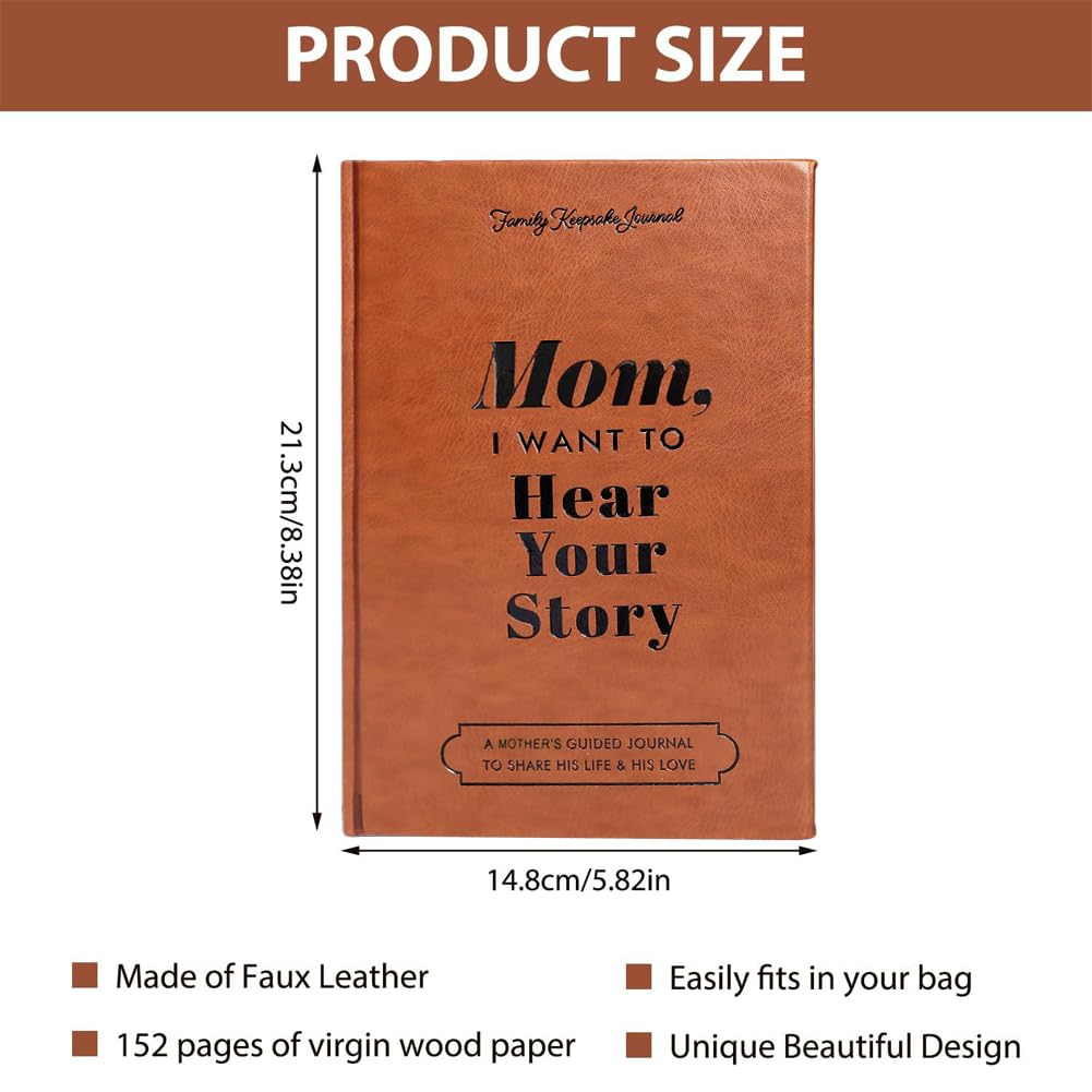 Geli I Want to Hear Your Story, a Father'S or Mother Guided Journal Book to Share His/Her Life Story Journal, Dad/Mother Journal Book with Durable Leather Wrapped, Portable Journal School Supplies (Mom-Brown) image number 5