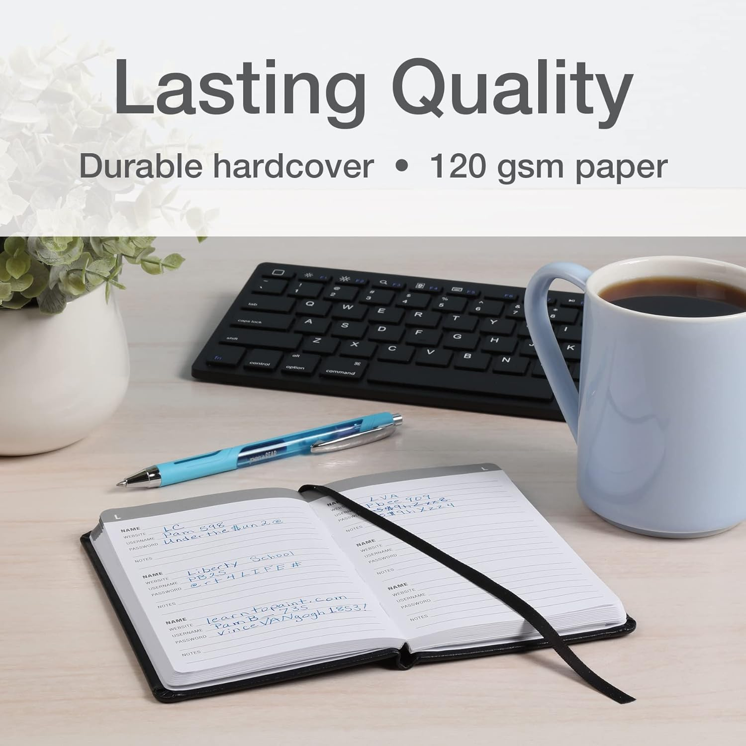 Oxford Password Book, Black Hardcover Journal, Username and Password Organizer, Small 3.5" X 5.5" Size, Internet, Wifi, Software Login Tracker (71010)