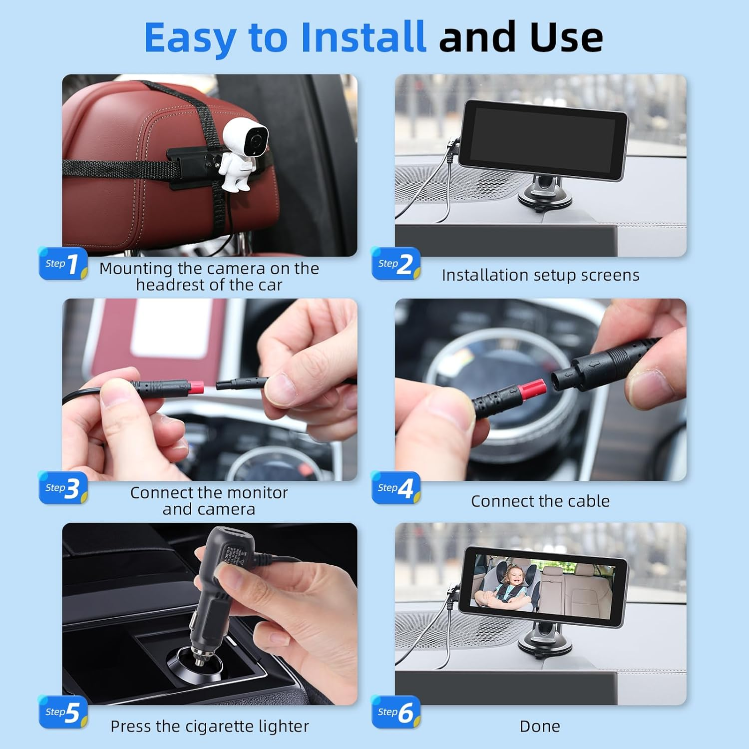 TMA Baby Car Camera 2 Kids Back Seat Car Camera Baby, Dual Channel 6.86 Inch HD 1080P Display with 2 IR Night Vision Camera, Easy Install Safety Car Mirror Camera image number 1