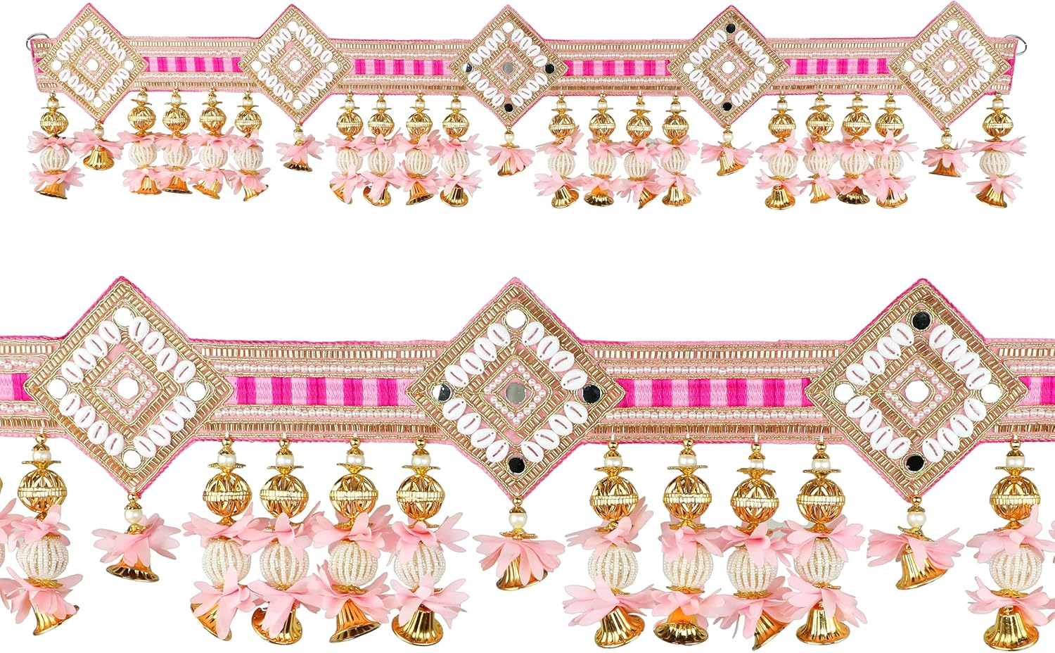 Decorative Toran Door Hanging Artificial Velvet Cloth Bandanwar Beads Wall Toran Wall Hanging for Main Door Entrance Window Home Temple Living Room Valance (Size:-35"X6")(Pink)