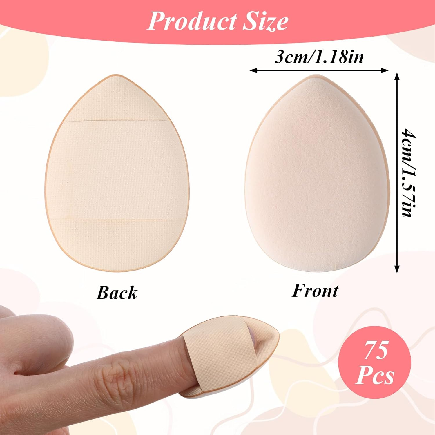 LXUEJIE 75PCS Finger Powder Puff, Mini Makeup Puff, Reusable Drop-Shaped Makeup Sponges Soft Setting Powder Puffs for Face Powder Foundation Concealer