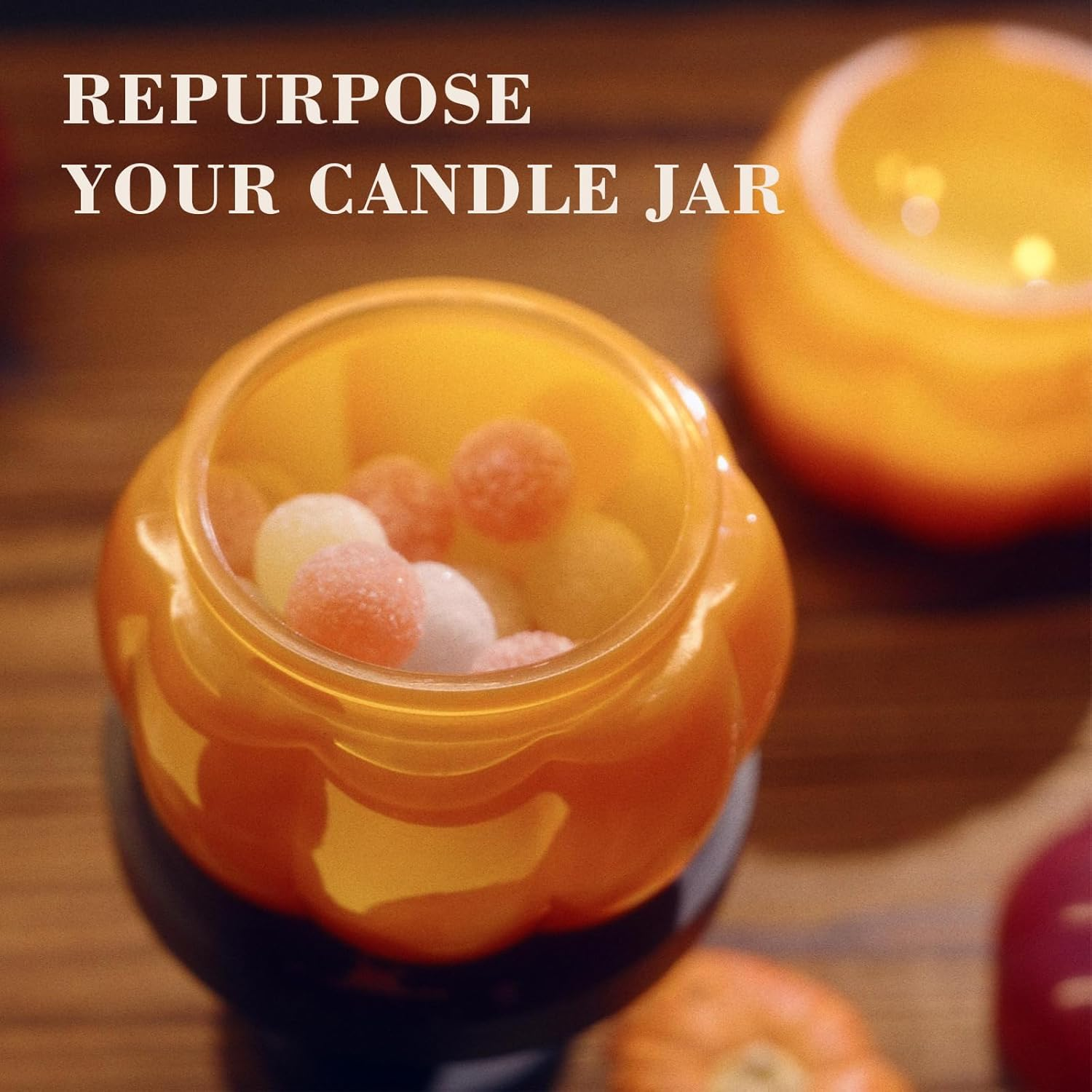 M&SENSE Fall Pumpkin Shaped Candle Trick or Treat 14.5 Oz 85 Hours Long Burning Home Decor for Thanksgiving Halloween Party, Natural Soy Candle image number 6