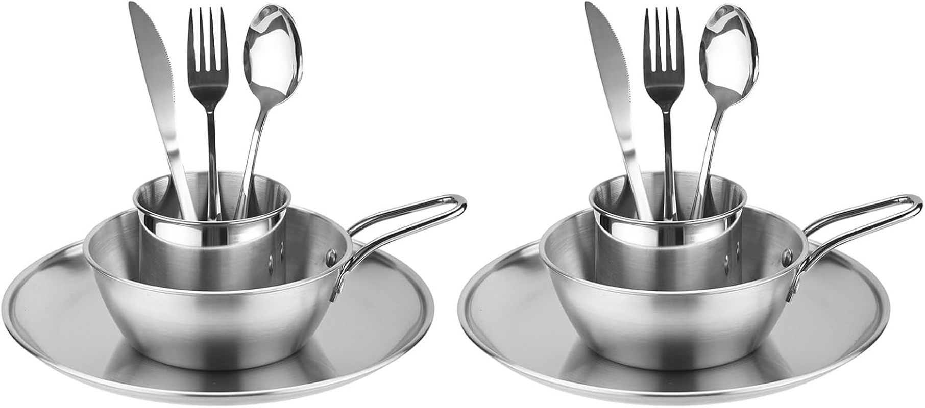 Camping Cutlery Set, ISFORU Stainless Steel Tableware Measuring Case Including Plate, Cup, Bowl, Cutlery with Mesh Bag, Tableware Utensil Set for Outdoor Camping, Hiking and Picnic image number 4