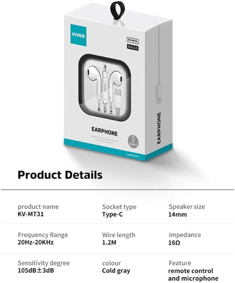 KIVEE MT31 Earphone with Type-C Interface 1.2M White image number 5