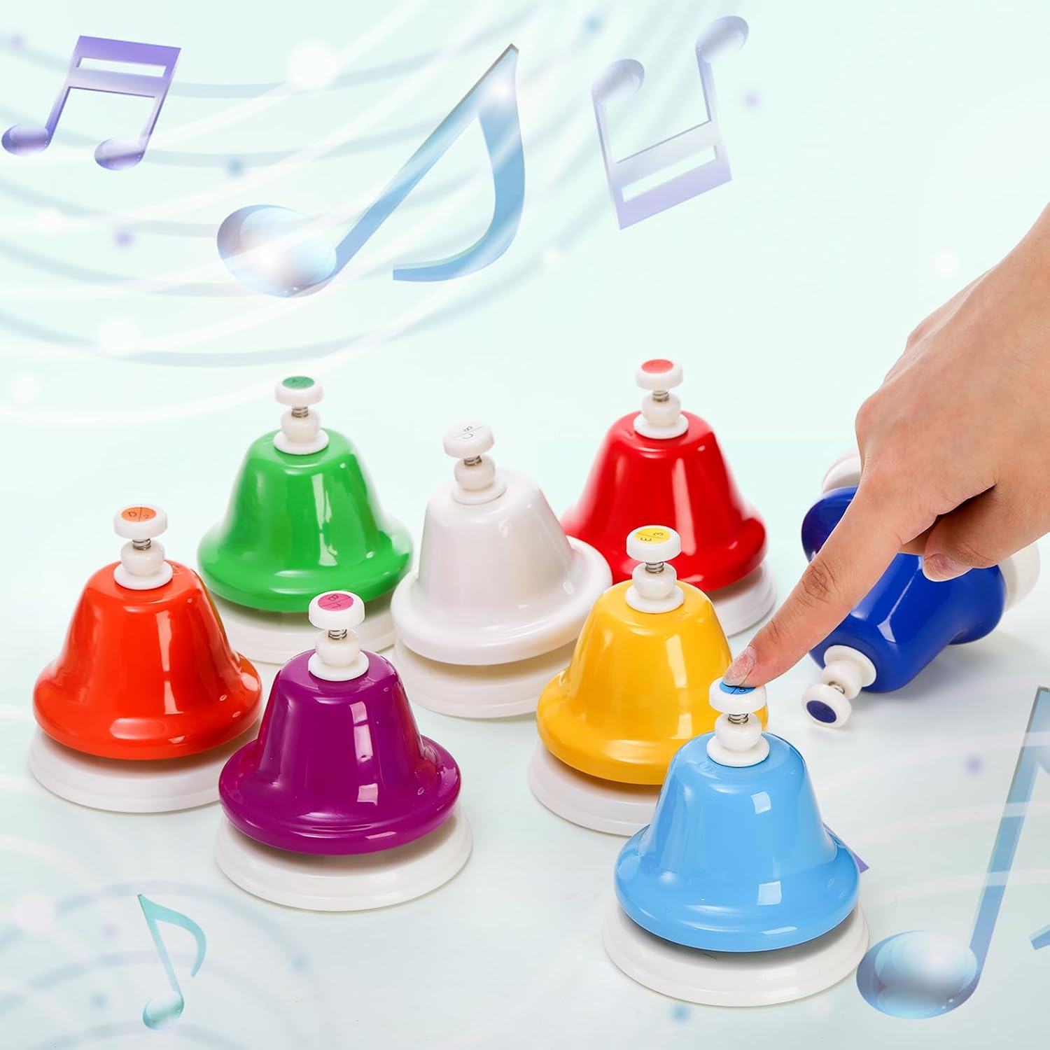 8 Notes Desk Bells, Music Bell Percussion Instrument, Colorful Diatonic Metal Bells, Chromatic Musical Table Bell for Teaching Church Chorus Holiday Party Supplies Birthday Gift image number 3