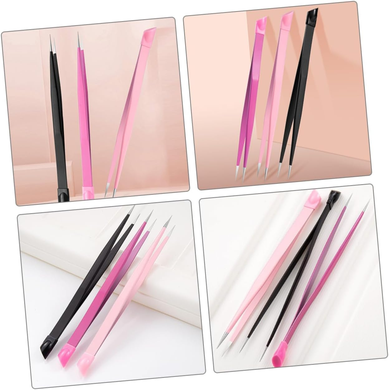 GRADENEVE 3Pcs Double-Ended Nail Picker Tweezers with Pressing Head for Nail Art Sticker Picking Eyelash Extensions Stainless Steel Crafting Tool Kit Pink Black Rose Red image number 1