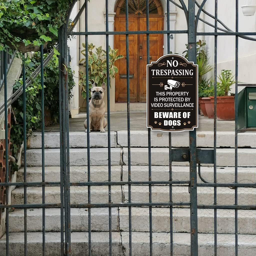 2 Pack No Trespassing This Property Is Protected by Video Surveillance Beware of Dogs Signs 12 X 8 Inches Metal Reflective Sturdy Rust Aluminum Weatherproof Easy to Install