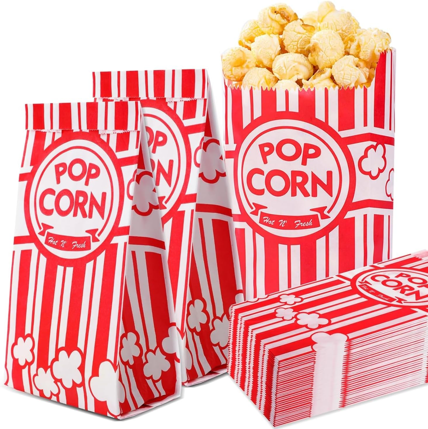 100 Pack Paper Popcorn Bags, 1 Oz, Small Individual Servings, Bulk for Popcorn Machine, Party, Movie Nights, Carnival (100)