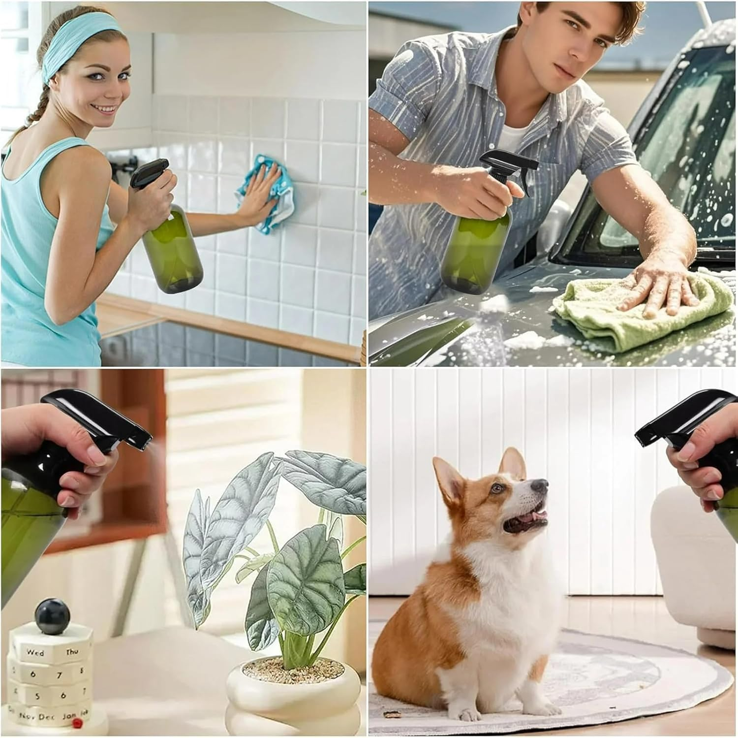 3 Pack Spray Bottles Water Spray Bottle for Plant 10 Oz/300 Ml Plastic Refillable Containers Fine Mist Small Spray Bottle with Adjustable Nozzle for Hair Cooking Cleaning (Clear/Brown/Green) image number 5