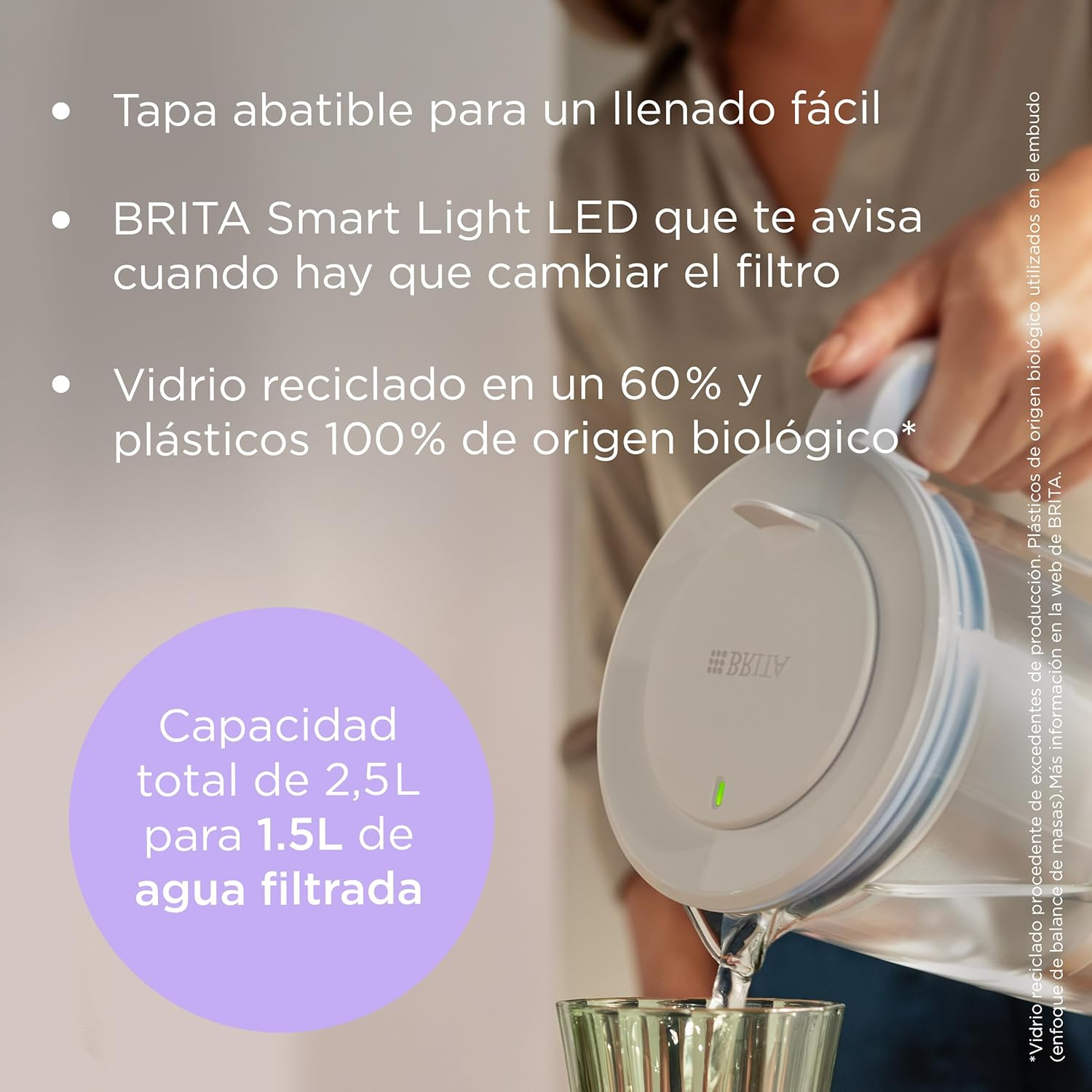 BRITA Glass Water Filter Jug Light Blue (2.5L) Starter Pack Inc. 3X MAXTRA PRO Pure Performance - Premium Glass Jug with Easy-Filling Flip-Lid and Indicator - in Sustainable Smart Box Packaging image number 1