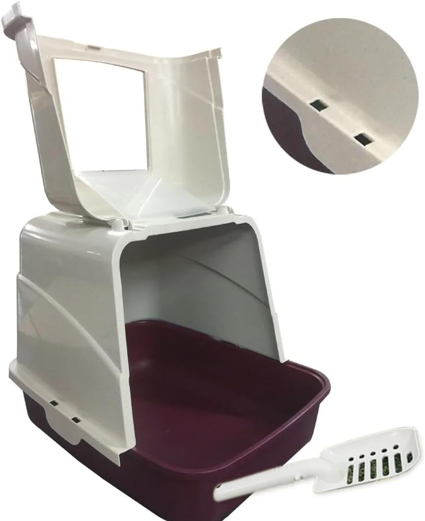 Front Open Hooded Portable Cat Toilet Box Litter Tray House with Handle Scoop image number 2