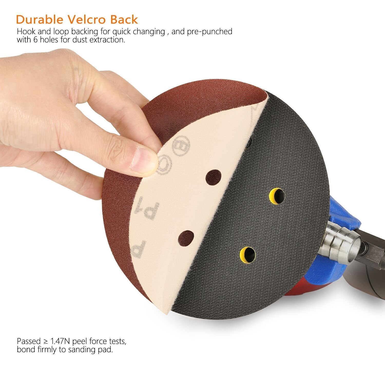 SPTA 100Pcs 150Mm Sanding Discs Pads, Hook and Loop 40# 80#, 120#, 180#, 320#, 600#, 800#, 1000#, 1500#, 2000# Grits 6-Holes Sandpaper Assorted for Random Orbital Sander image number 1