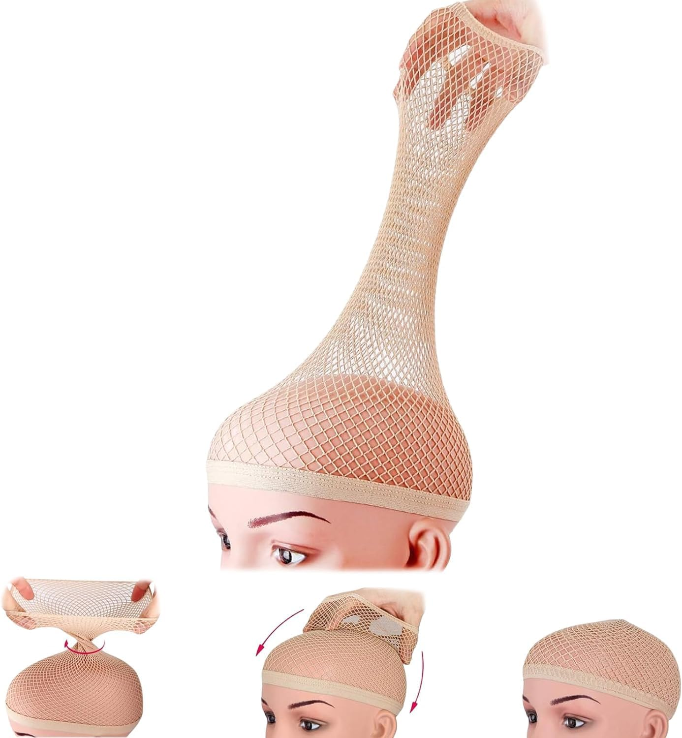 Surnavik 2PCS Wig Cap for Long and Short Hair, Natural Nude Mesh Hair Net, Stretch Open End Nylon Wig Caps for Women Men Daily Use & Cosplay