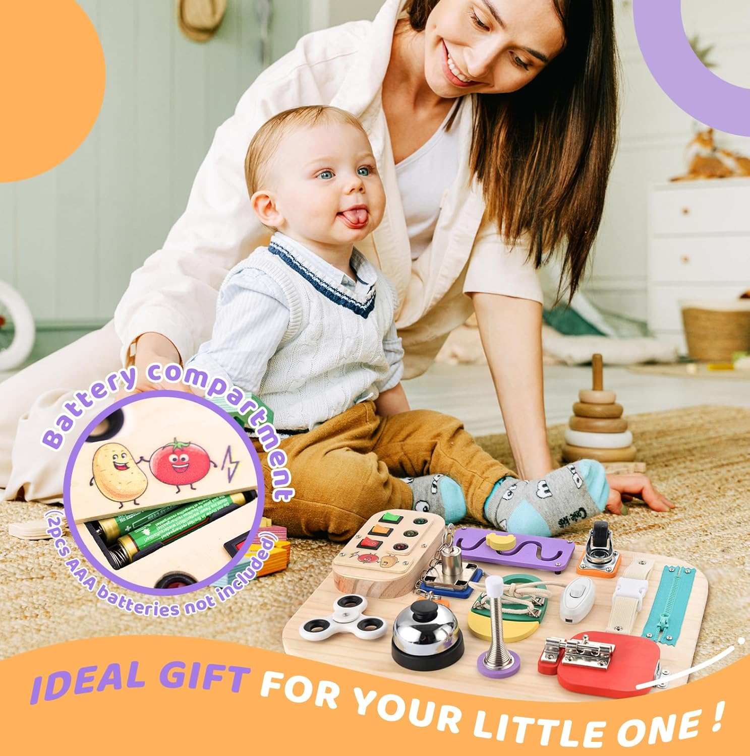 Potatomato Montessori Sensory Board &ndash; Fine Motor Skill Development Toy for Toddlers &ndash; Wooden Busy Activity Board for Boys & Girls &ndash; Early Learning & Birthday Gift Idea