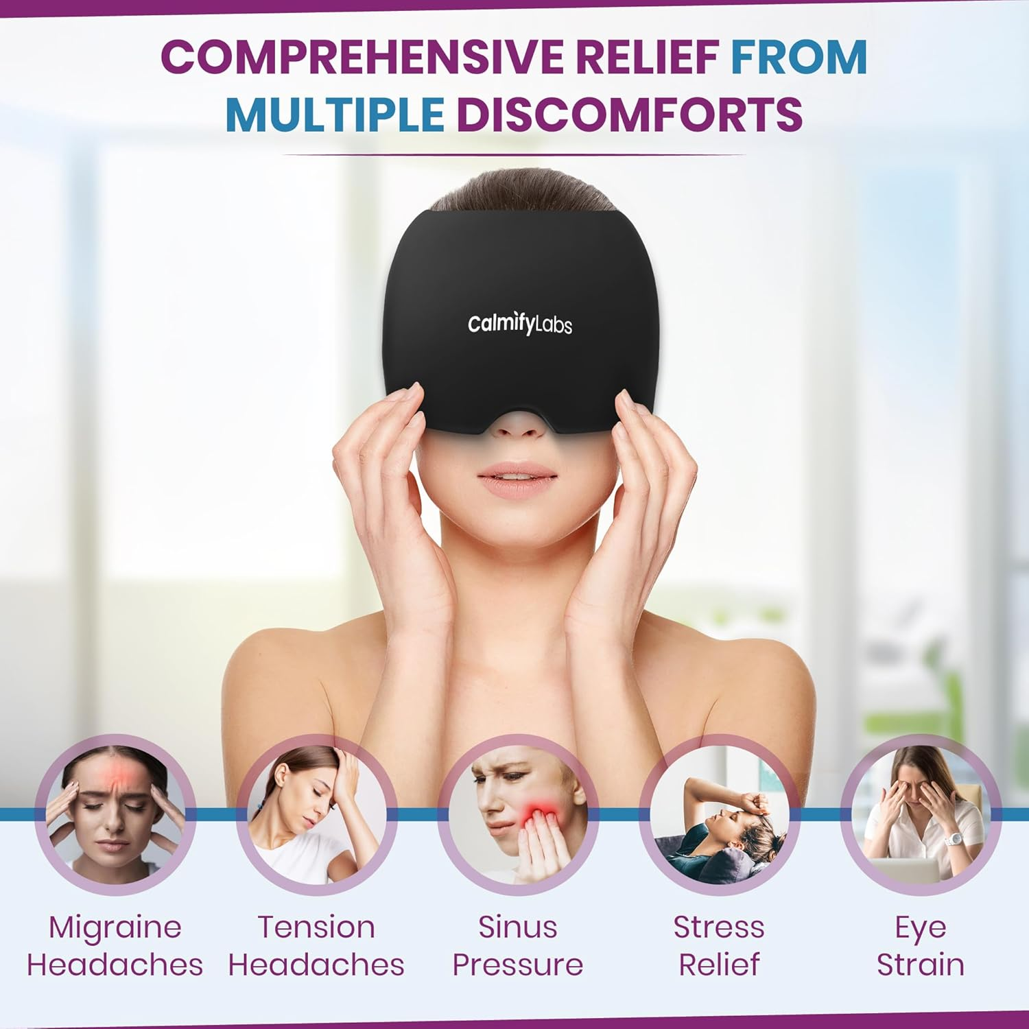 Migraine Relief Cap - Black, Hot & Cold Therapy Gel Cap for Migraine, Headache, Sinus Pressure, Stress, and Tension Relief - Reusable Ice Hat with Soothing Heat & Cold Compression for Neck and Forehead - Flexible, One Size Fits All, Comfortable and Drug-Free Relief for Men & Women - Ideal for Hot or Cold Therapy to Soothe Pain & Discomfort, Cooling Gel Migraine Hat (Black, Standard)