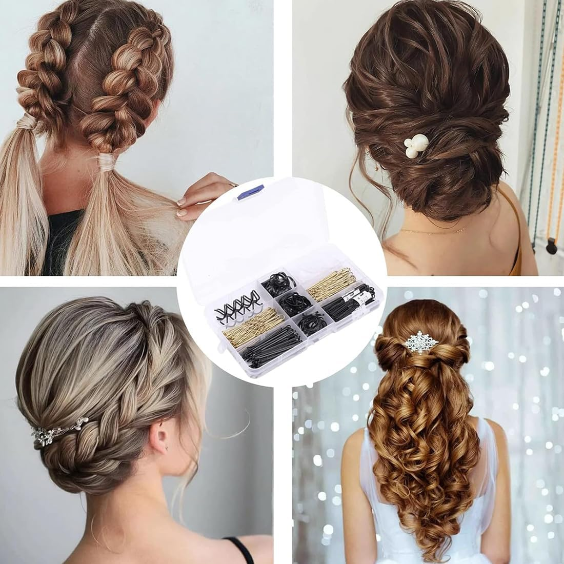 Aililong Hair Pins Set 343 Pieces - Bobby Pins, U Hair Clips, Spiral Hair Pins, Hair Scrunchie - Hairstyle Accessories for Girls - Storage Box Included image number 6