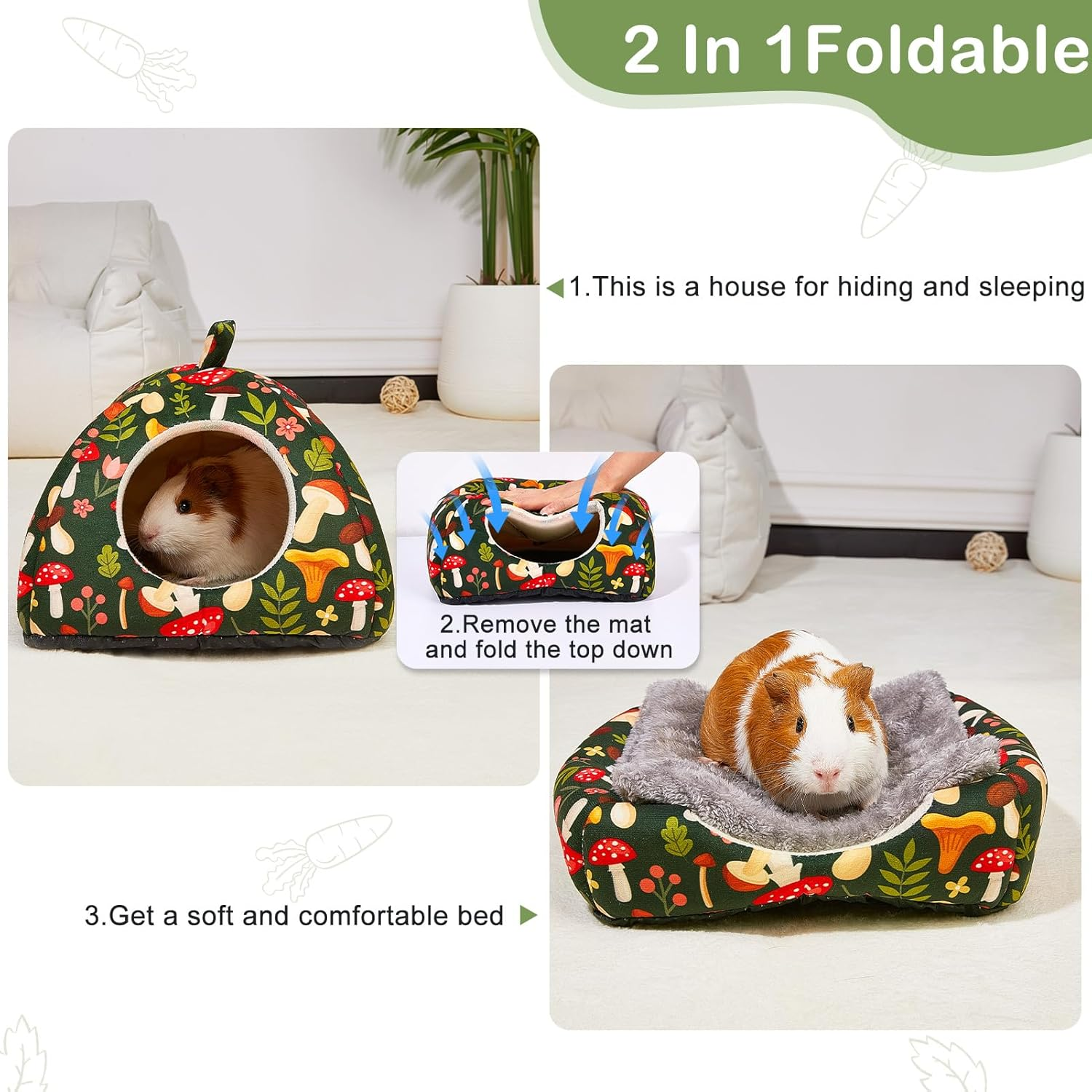 Hedgeink Guinea Pig Bed 2 Pack Hamster House with Soft Pads Washable Rabbit Hideout with Non-Slip Bottom Small Animal Hide Cage for Hedgehog Chinchilla Ferret image number 2