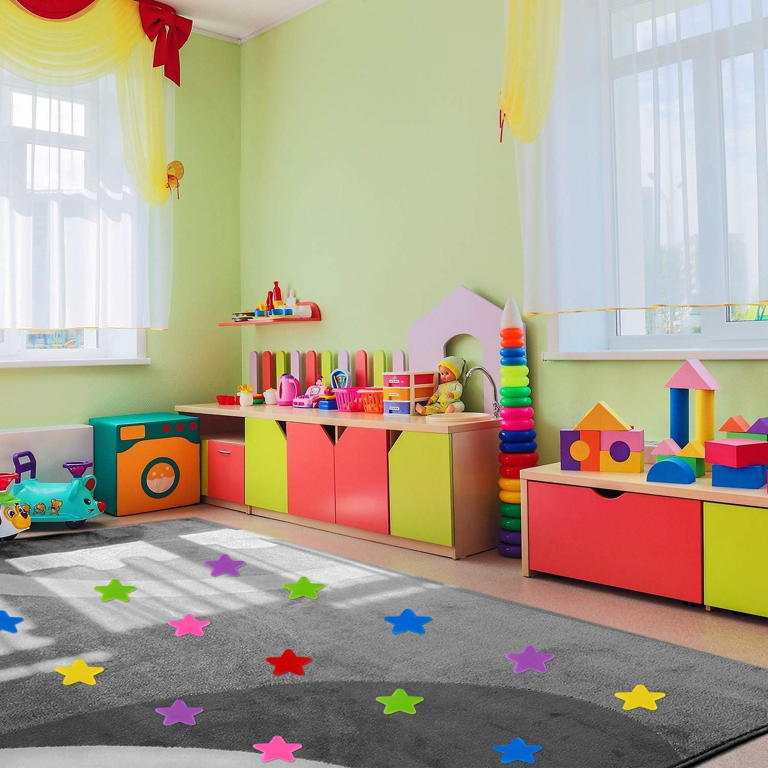 Stars Floor Spot Dots Carpet Spots Carpet Markers,48Pcs Sports Spot Mark Colorful Five-Pointed Star Sticker Color Floor Mark Floor Mark Gym Carpet Mark Sticker,Colorful Floor Spots Star Carpet Markers image number 3