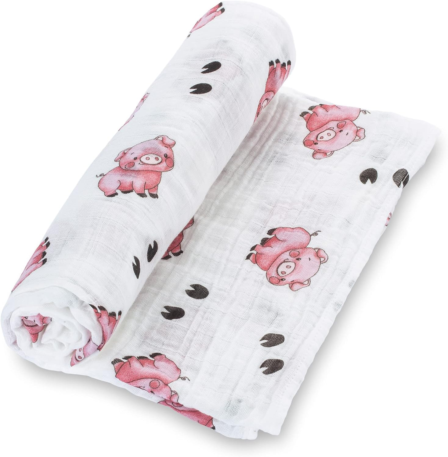 Lollybanks Baby Blankets 3 Pack, 100% Organic Cotton Neutral Muslin Swaddle Blankets for Boys and Girls, Soft and Breathable 120 X 120 Cm Newborn Receiving Blanket, Registry (Pig, Cow and Barn Farm)