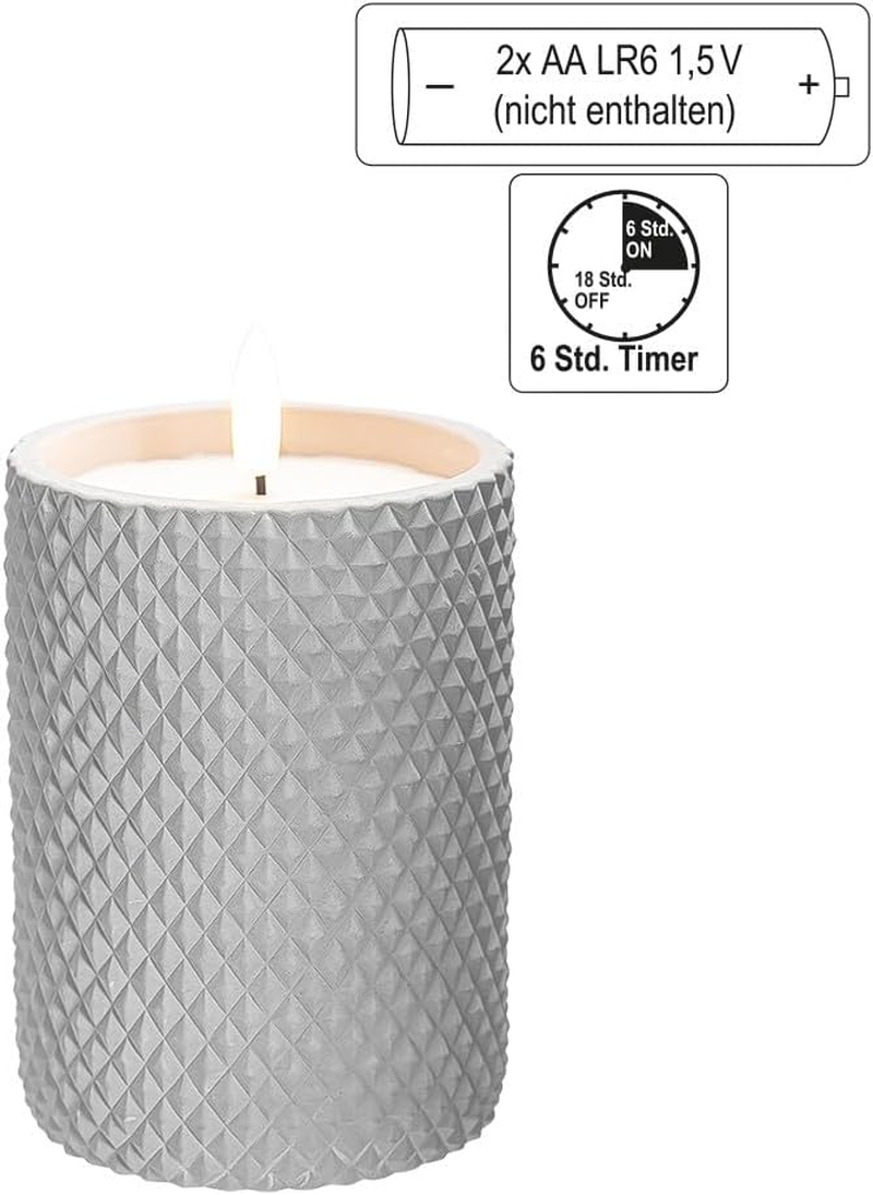 Ideen Mit Herz LED Real Wax Candles | in Decorative Concrete Containers | Set of 3 | 3 Different Sizes | round with Diamond Pattern | Battery Operated | with Timer Function image number 1