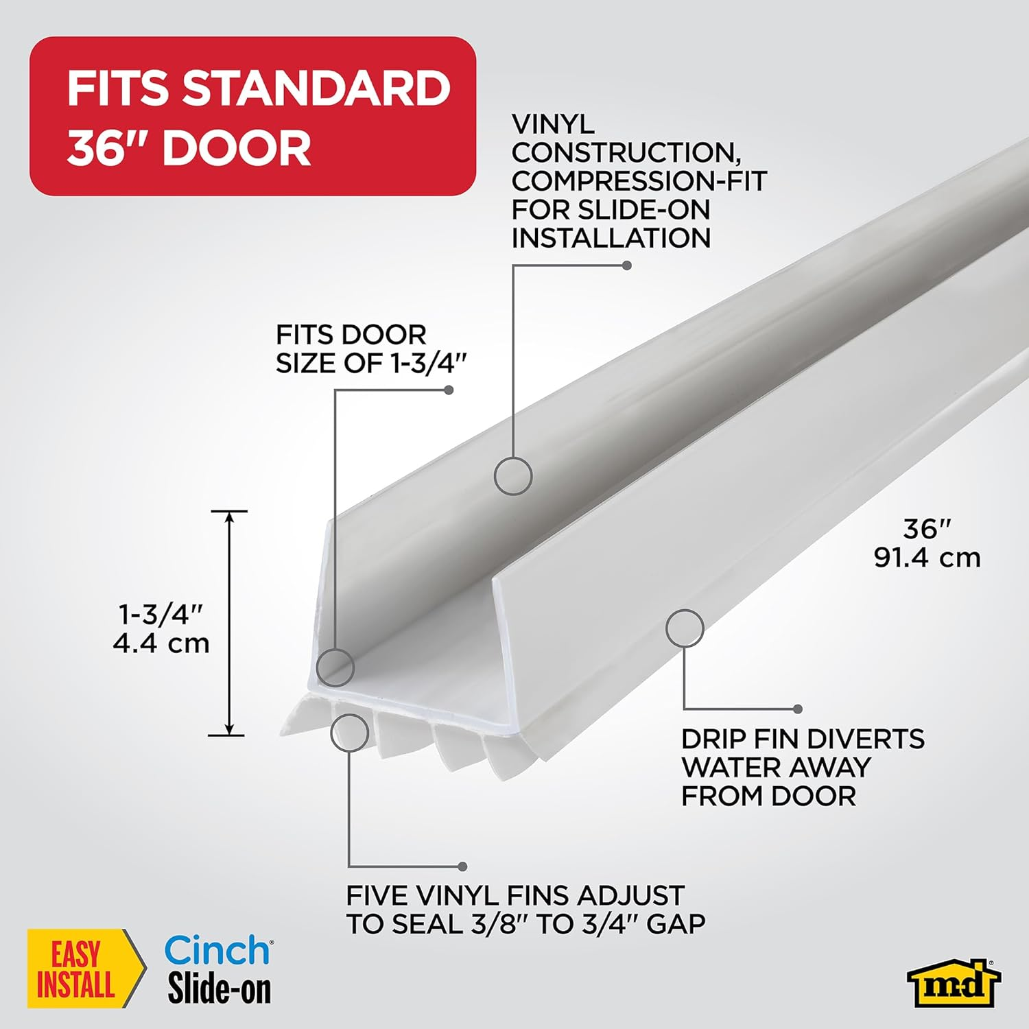 M-D Building Products Manufacturers Direct Door Seal Cinch 36" WHT by Mfrpartno 43336, 36 Inch, White image number 4