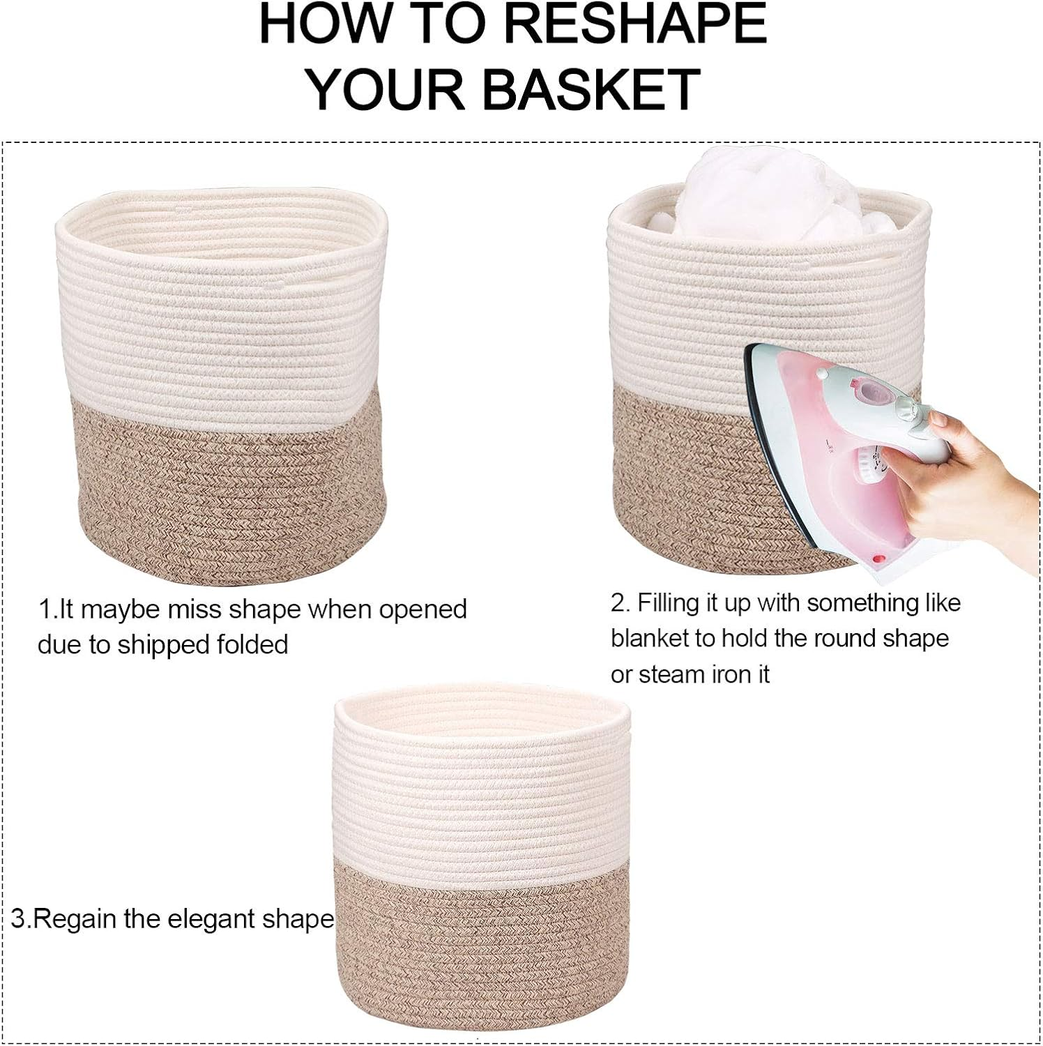 Woven Cotton Rope Plant Basket for 11 Inch Flower Pot Floor Indoor Planters,Decorative Small Basket for Plants Storage Organizer Modern Home Decor (12" X 12", Khaki) image number 5