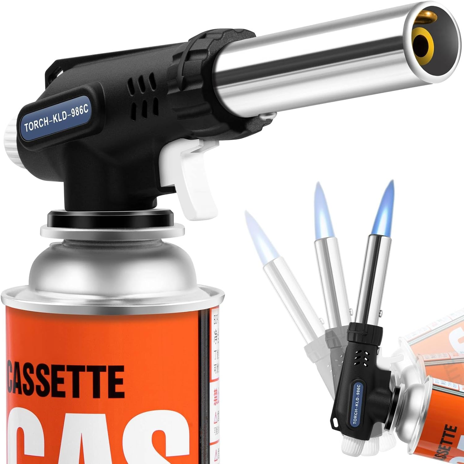Butane Blow Torch, Kitchen Torch Burner, Adjustable Flame Professional Power Torch, Gas Burner, 360&deg; Reverse Use for Creme Baking Cooking BBQ Grilling Roasting, Welding, Etc. (Butane Gas Not Included) image number 5
