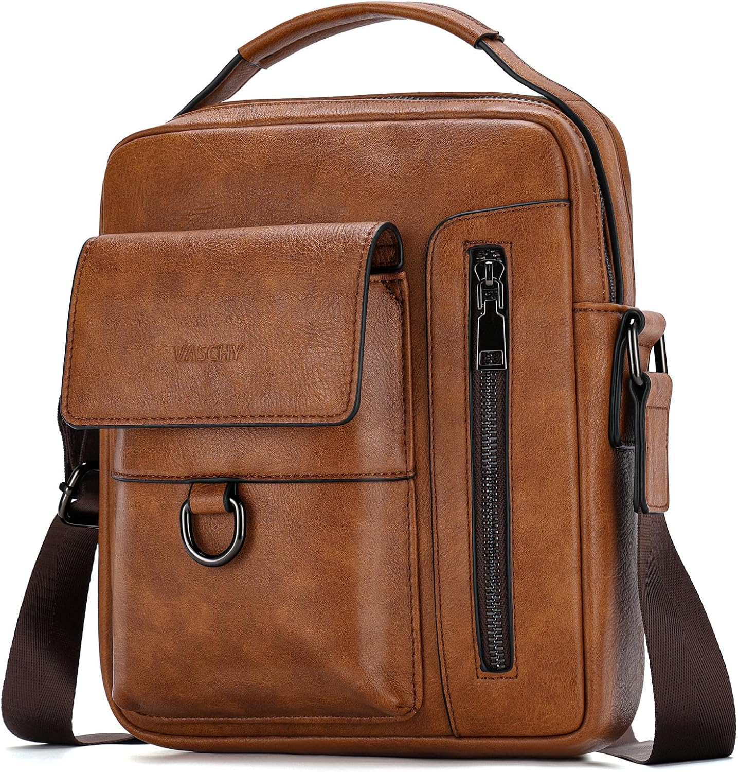 VASCHY Messenger Bag for Men, Vintage Small Vegan Leather Crossbody Handbag Shoulder Sling Side Bag for Casual, Work