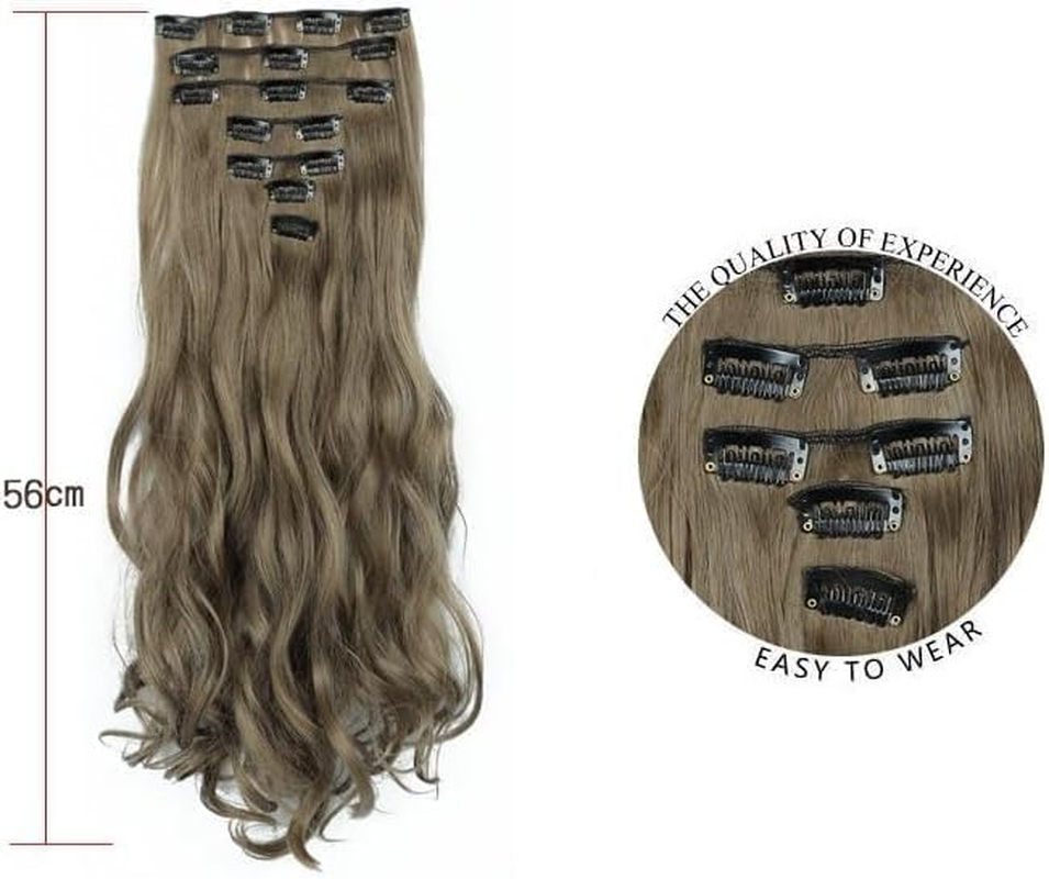 Clip in Hair Extensions, 7 PCS Natural & Soft Hair & Blends Well Hair Extensions, Dark Brown Long Wavy Hairpieces (Dark Brown, 22IN)