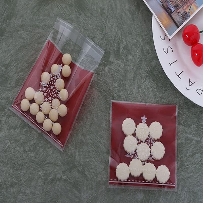 AIMALL 100PCS Christmas Cellophane Bag Party Favour Cookie Sweet Candy Biscuit Gift Bags - Food Grade, 10X10Cm + 3Cm - 03 image number 3