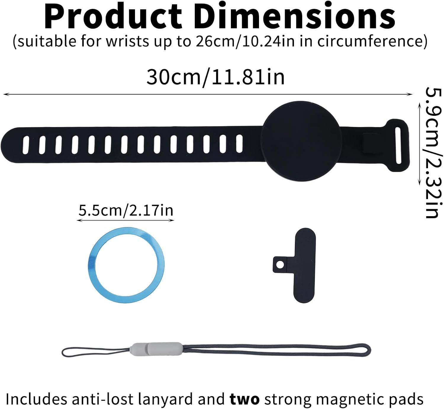 5Pcs Universal Phone Mount Kit, Adjustable Stroller Phone Holder with Magnetic Sheets Gasket & Lanyard Hands-Free Smartphone Stand for Baby Stroller Shopping Cart (Black) image number 4