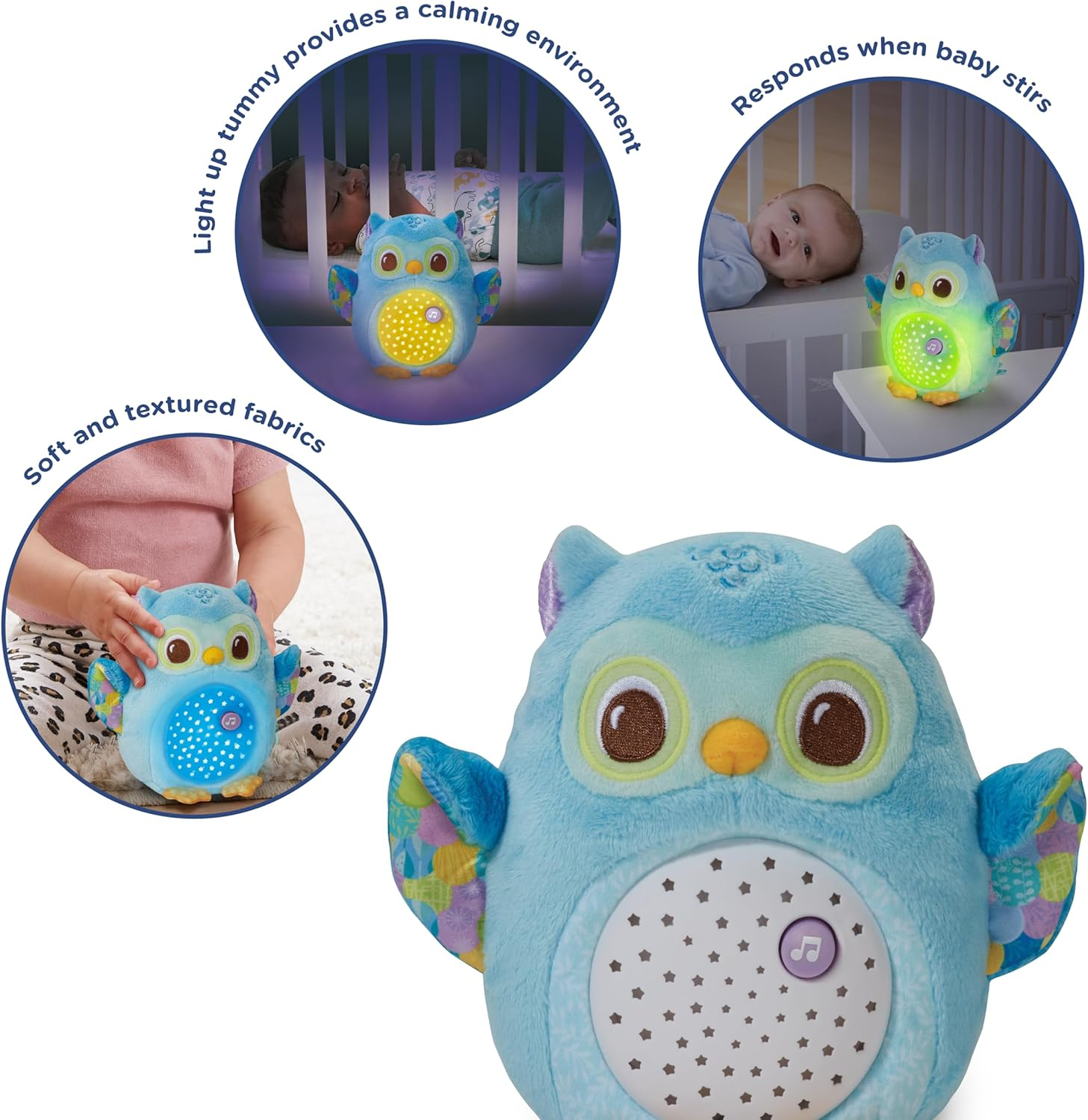 Vtech Twinkle Lights Owl - Electronic Owl Plush Toy - 566903 - Blue image number 3