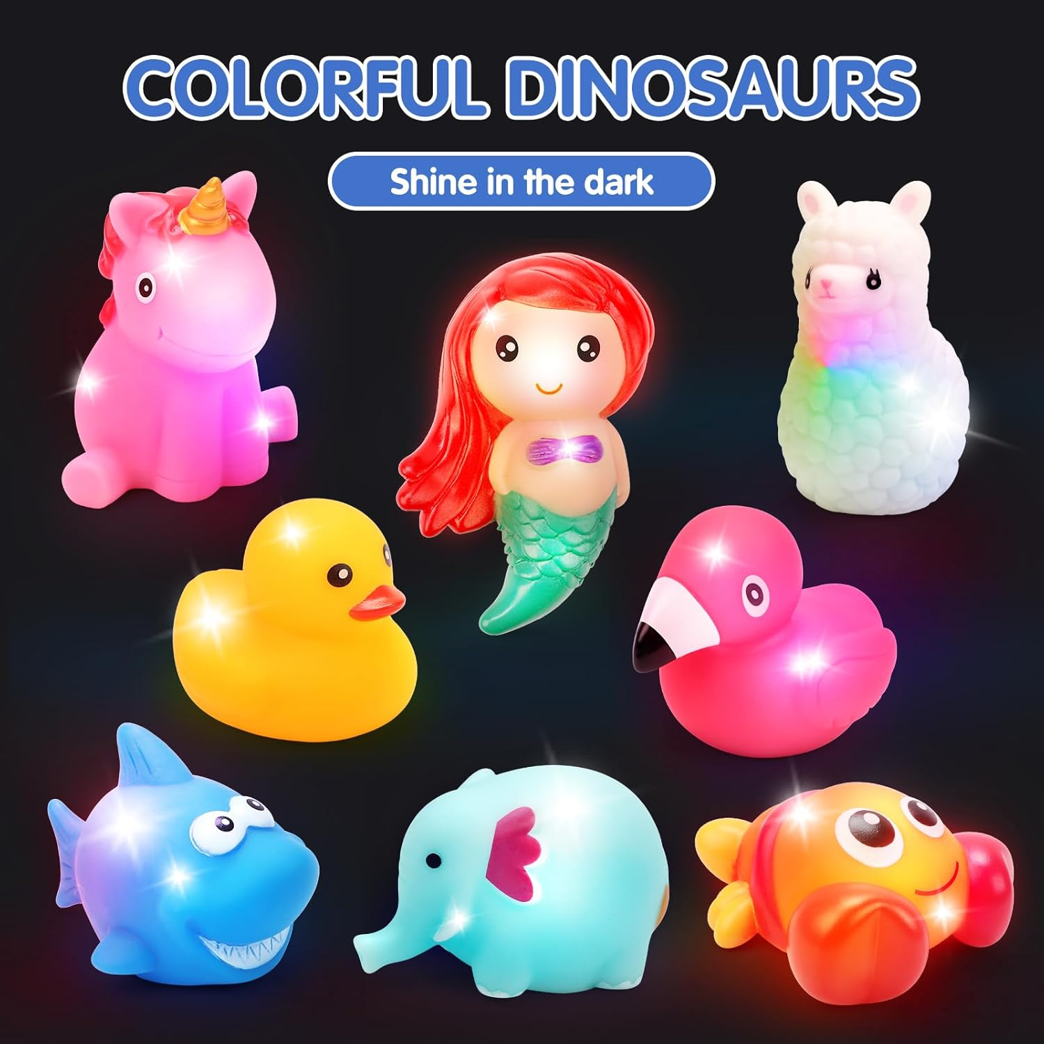REMOKING 8Pcs Light up Bath Toys for Toddlers,Baby Flashing Colourful LED Bathtub Unicorn Mermaid Toy,Bathtime Floating Shower Set for Infant Kid Boys Girls,Pool Party Birthday Gifts for 6 Months+ image number 5